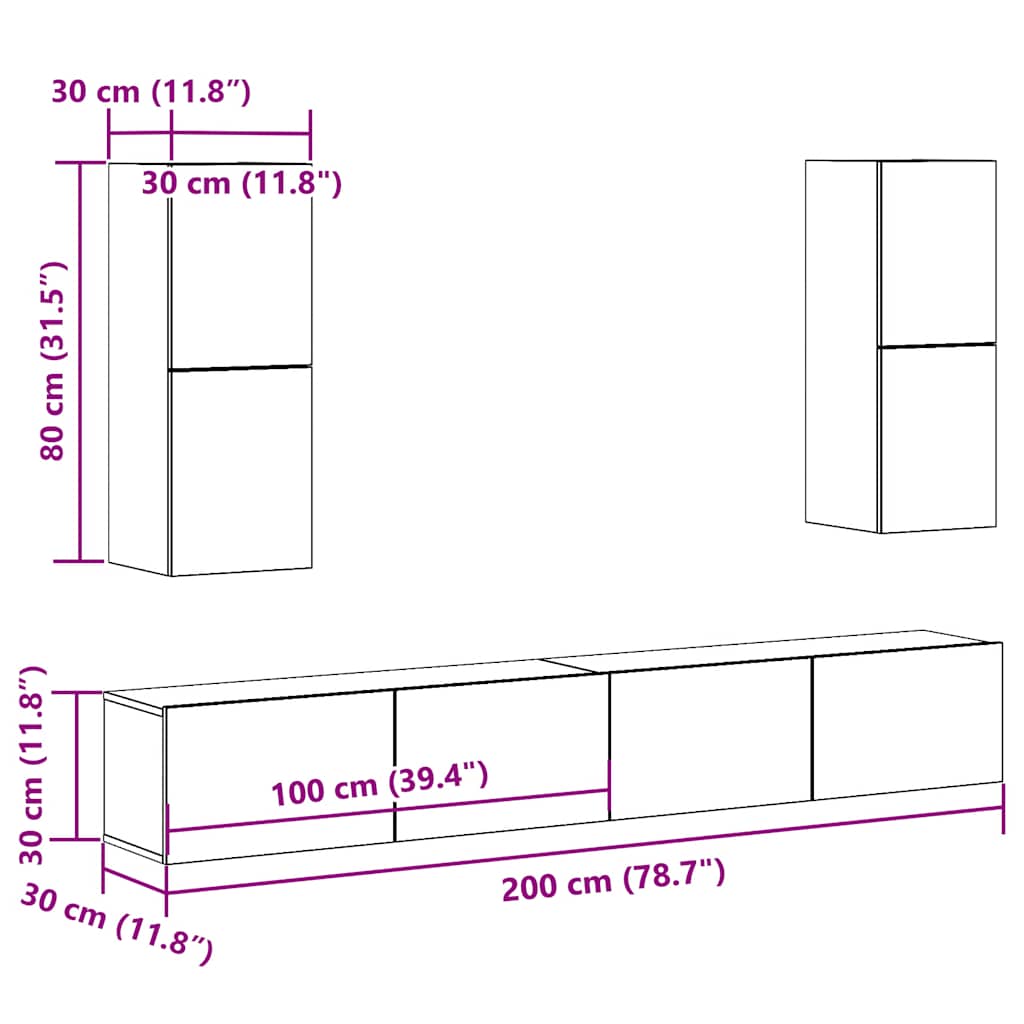 4-delig Tv-meubelset wandmontage bewerkt hout artisanaal eiken – afbeelding 9
