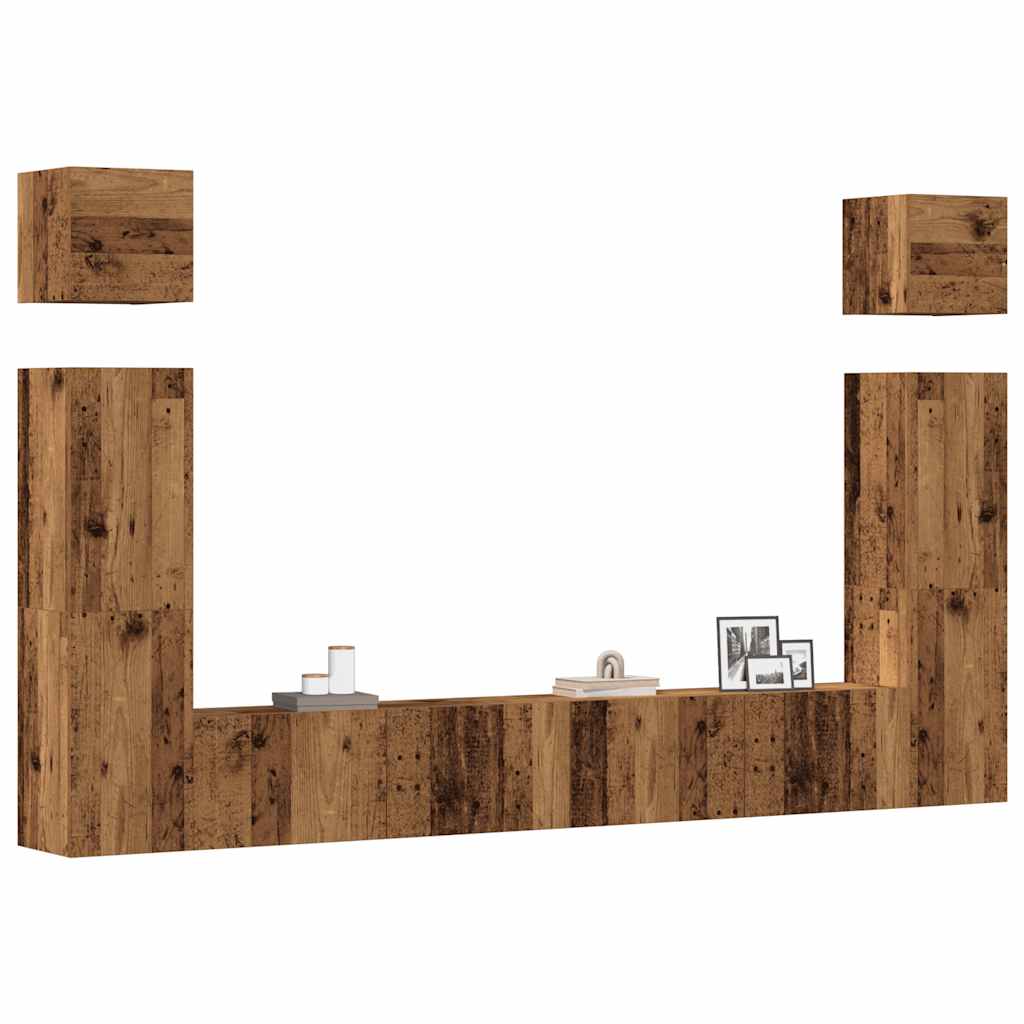 6-delig Tv-meubelset wandmontage bewerkt hout oud houtkleurig – afbeelding 1