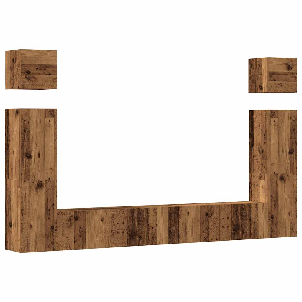 6-delig Tv-meubelset wandmontage bewerkt hout oud houtkleurig – afbeelding 2