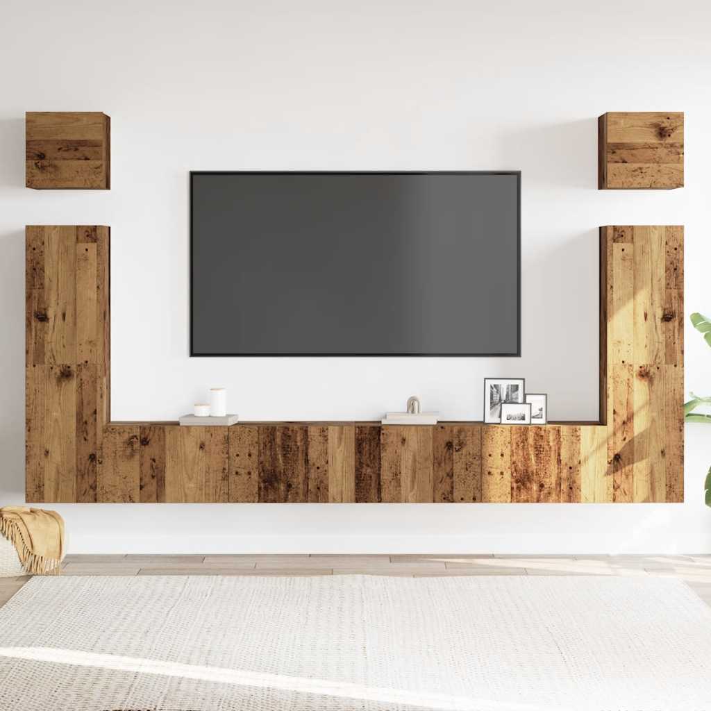 6-delig Tv-meubelset wandmontage bewerkt hout oud houtkleurig – afbeelding 3