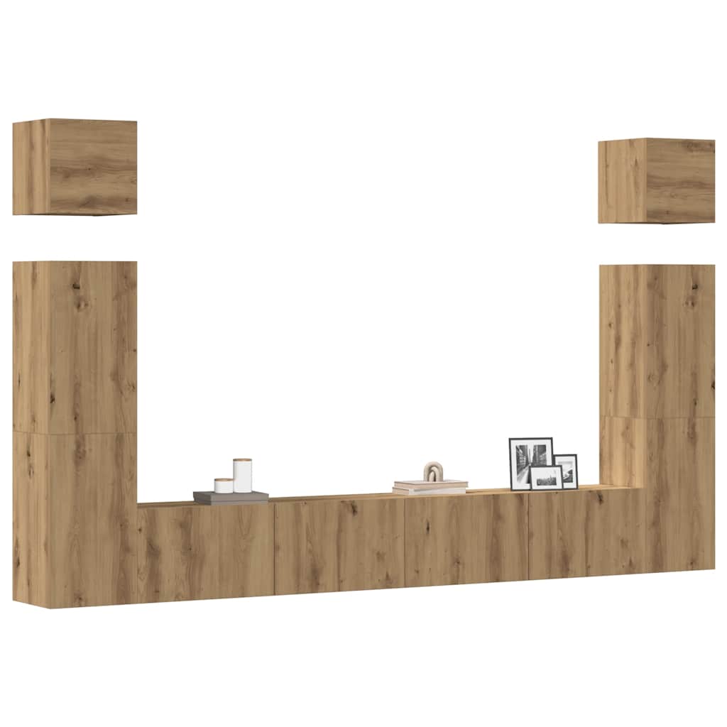 6-delig Tv-meubelset wandmontage bewerkt hout artisanaal eiken – afbeelding 1