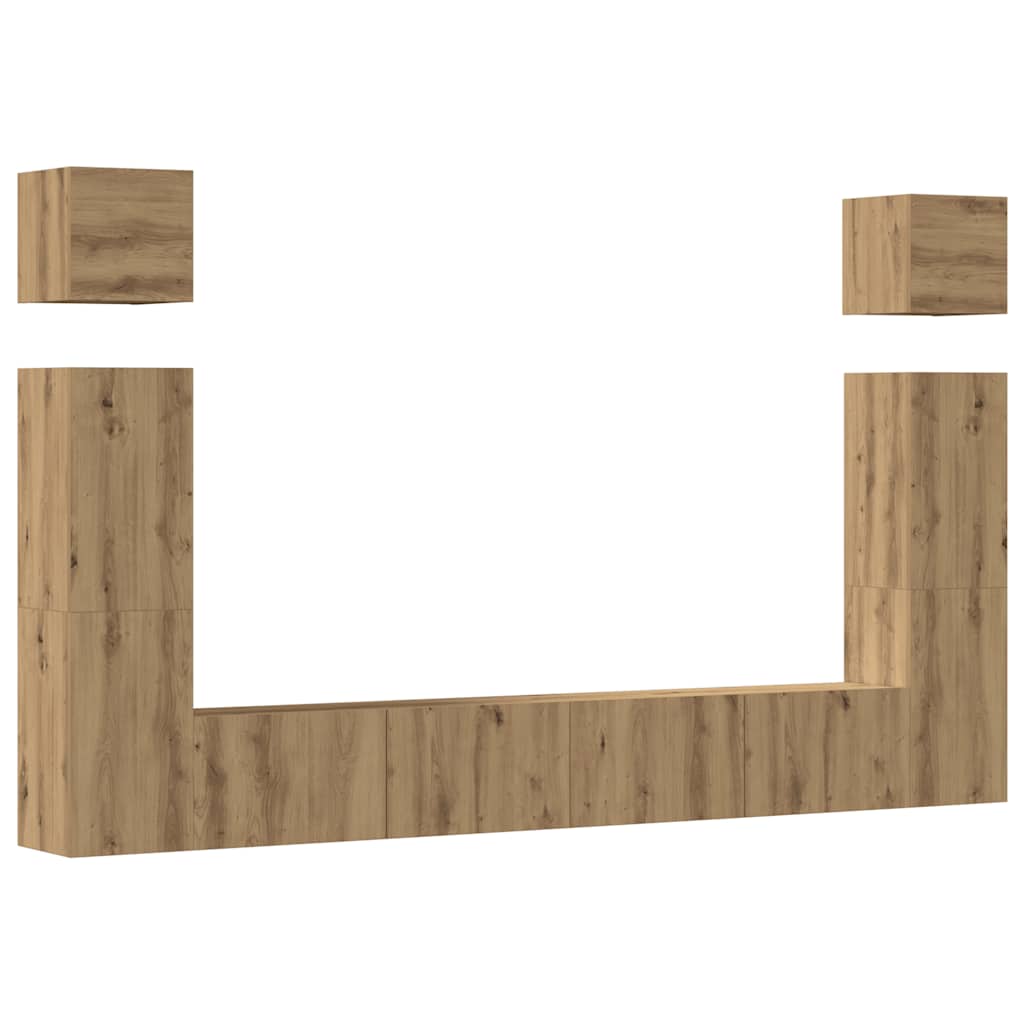 6-delig Tv-meubelset wandmontage bewerkt hout artisanaal eiken – afbeelding 2