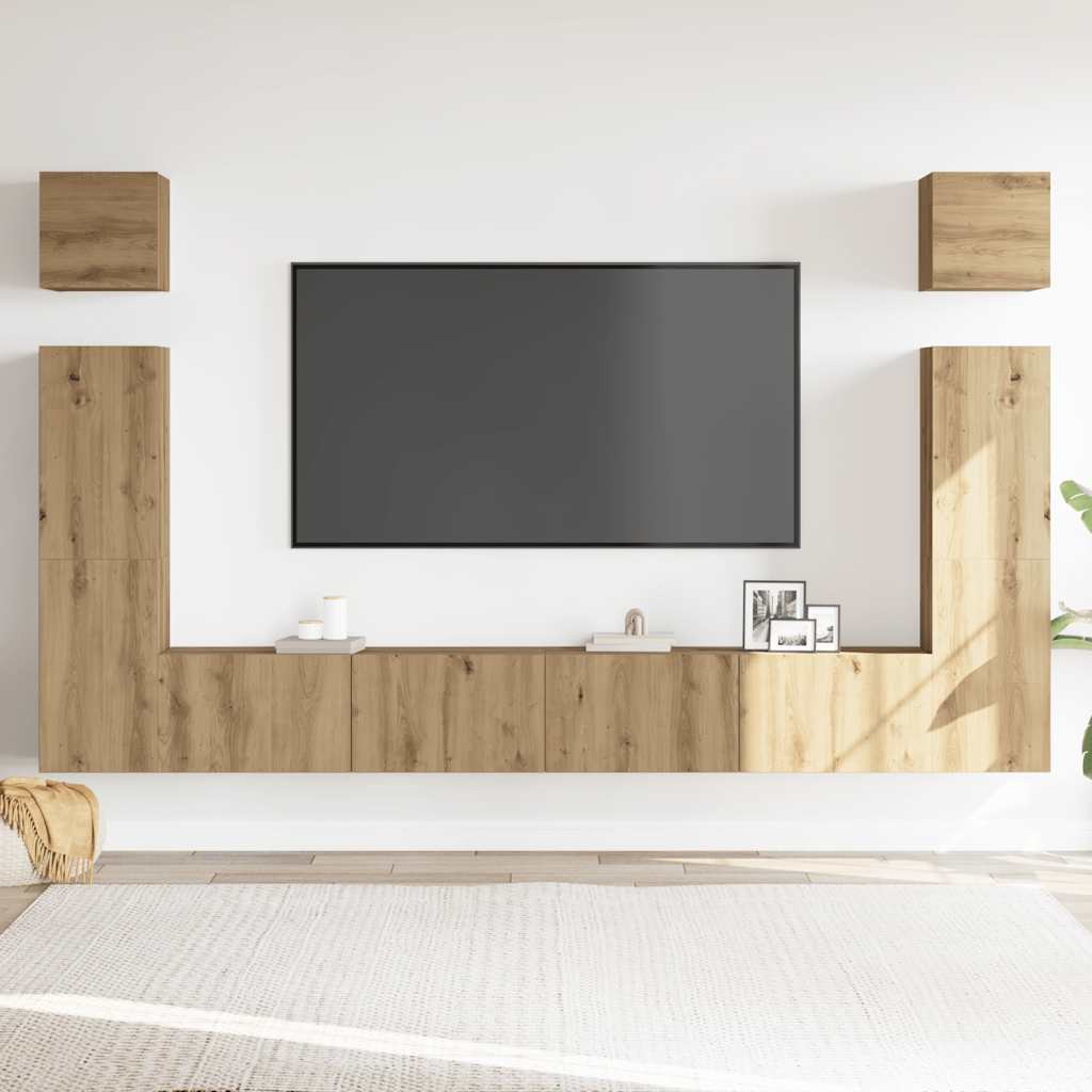 6-delig Tv-meubelset wandmontage bewerkt hout artisanaal eiken – afbeelding 3