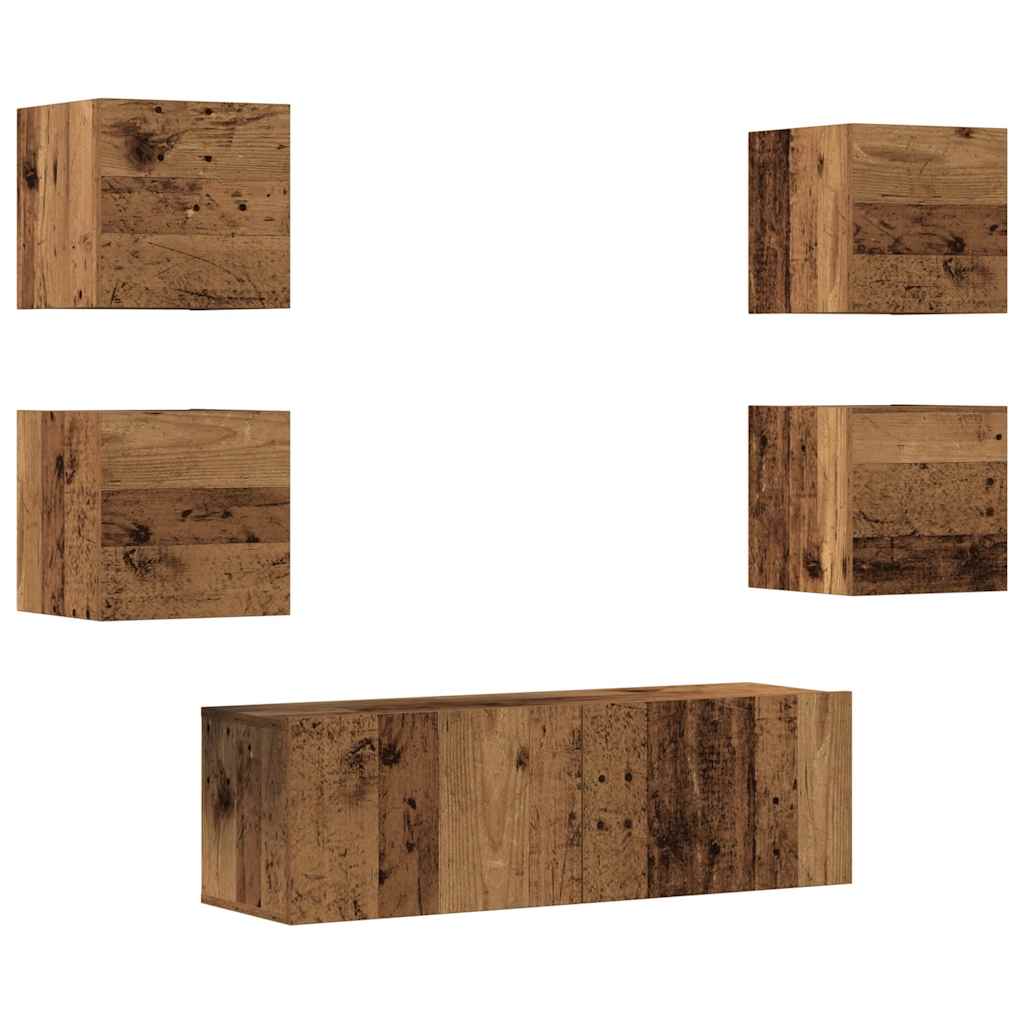 5-delig Tv-meubelset wandmontage bewerkt hout oud houtkleurig – afbeelding 2