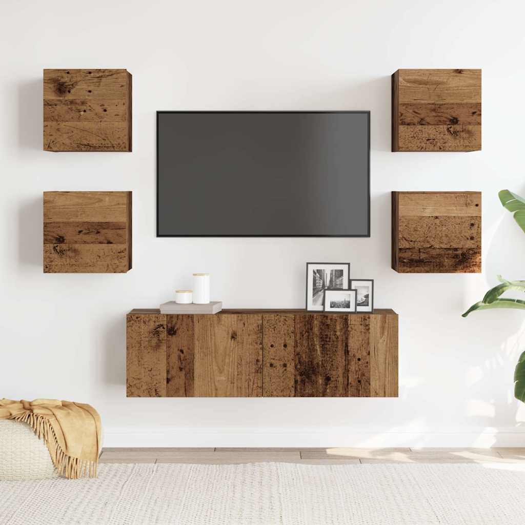 5-delig Tv-meubelset wandmontage bewerkt hout oud houtkleurig – afbeelding 3