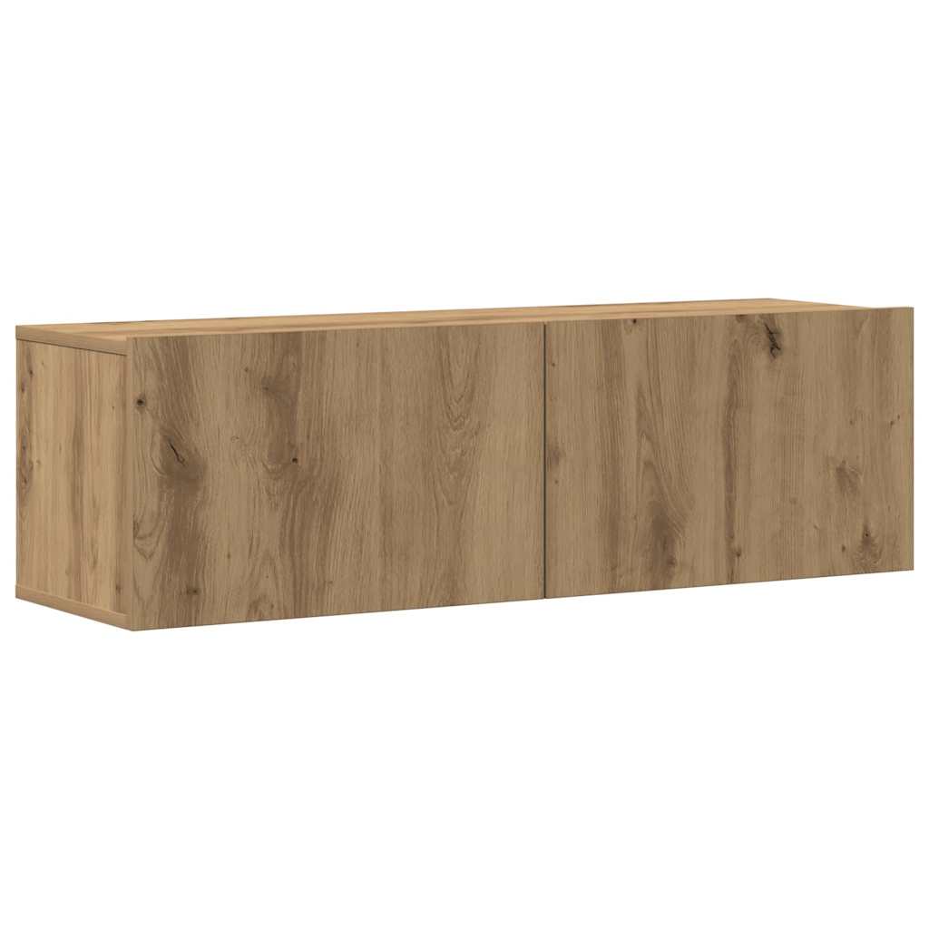 5-delig Tv-meubelset wandmontage bewerkt hout artisanaal eiken – afbeelding 7