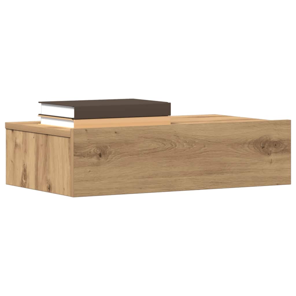 Nachtkastje 60x35 cm bewerkt hout artisanaal eikenkleur – afbeelding 1