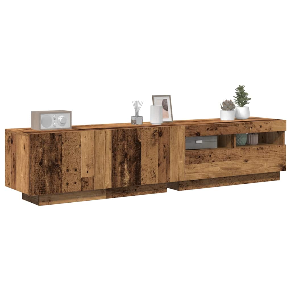 Tv-meubel met LED 180x35x40 cm bewerkt hout artisanaal eiken