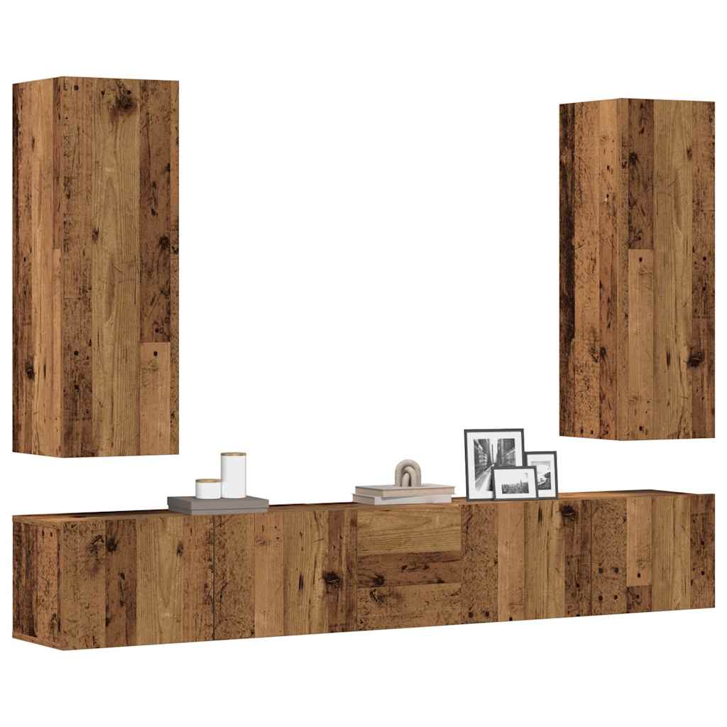 5-delig Tv-meubelset wandmontage bewerkt hout oud houtkleurig – afbeelding 1