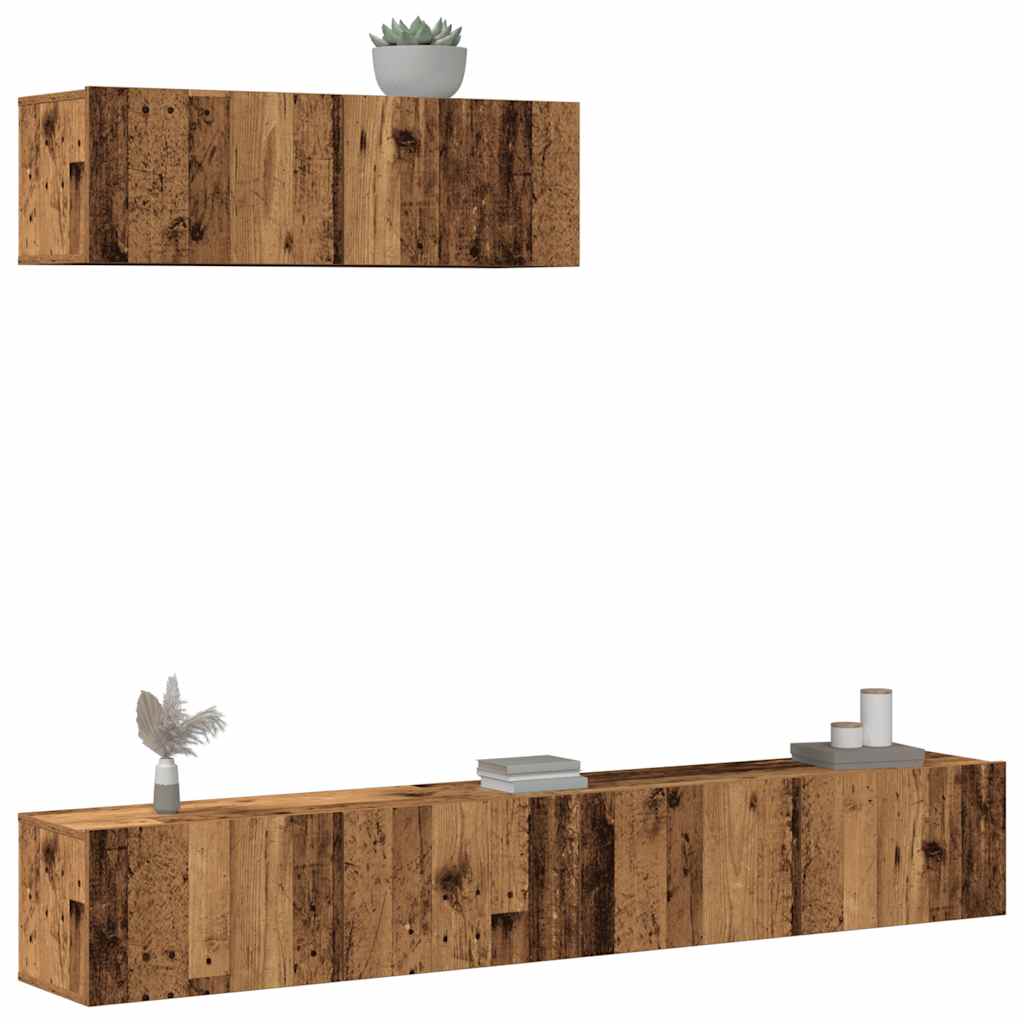 3-delig Tv-meubelset wandmontage bewerkt hout oud houtkleurig – afbeelding 1