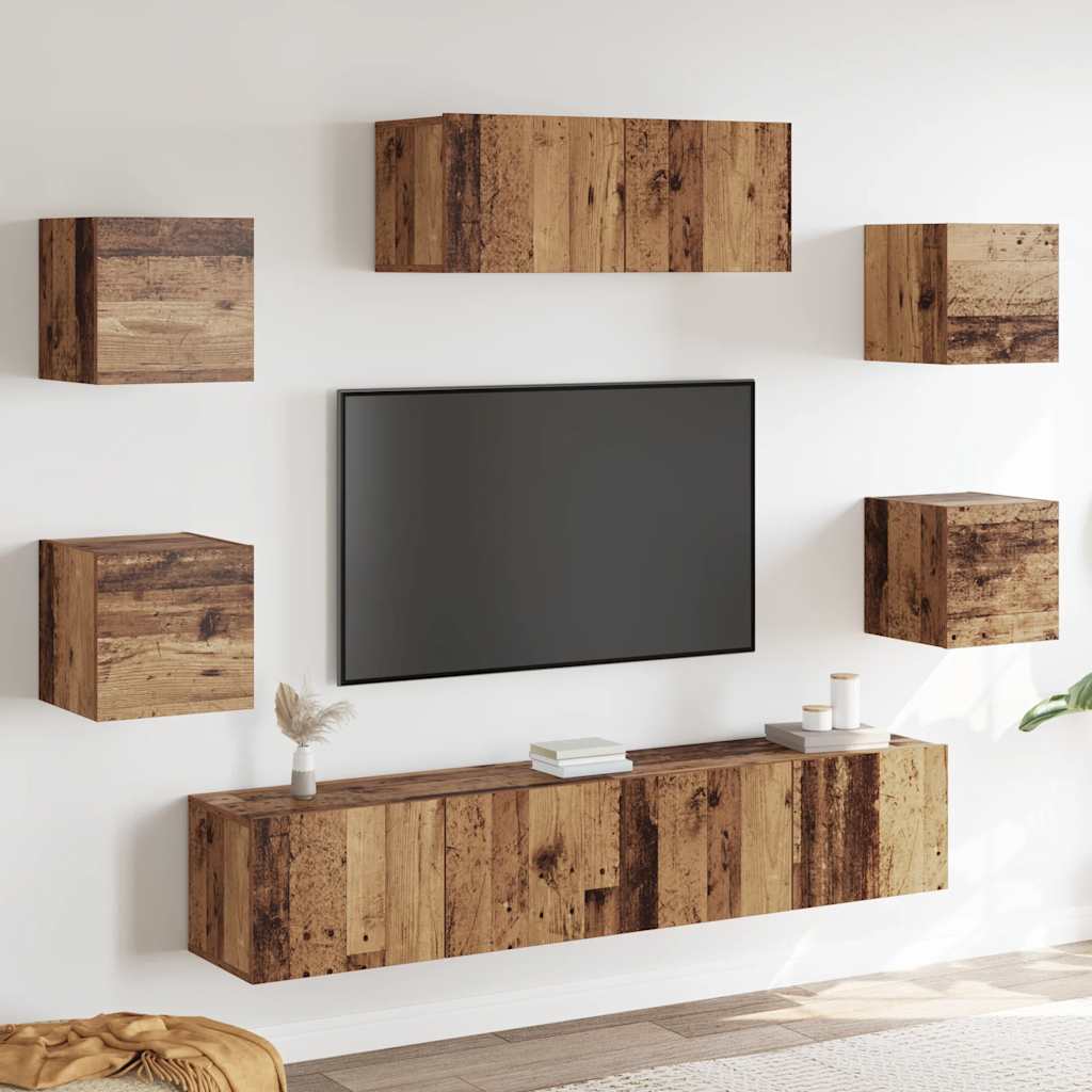 5-delig Tv-meubelset wandmontage oud houtkleurig – afbeelding 1