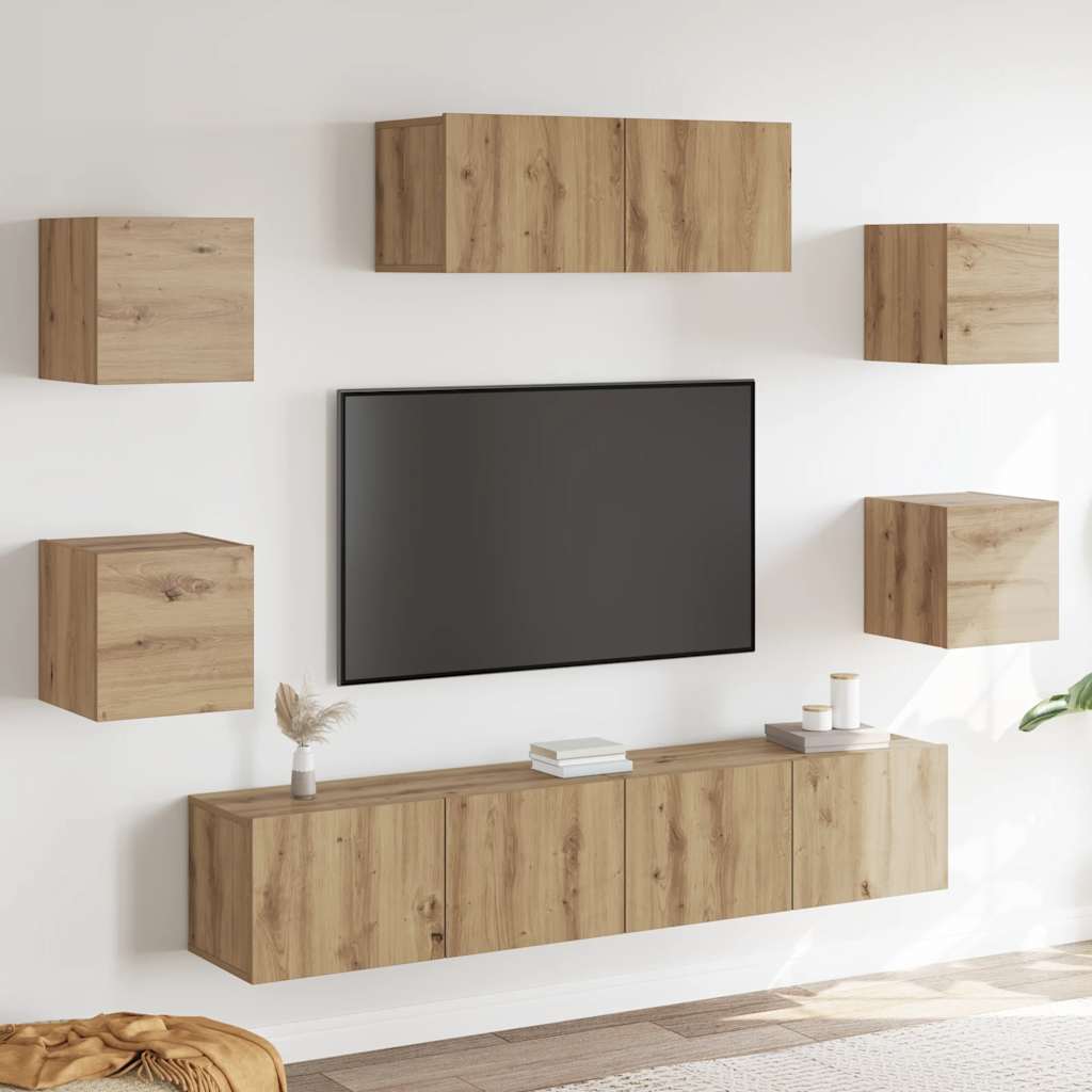 7-delig Tv-meubelset wandmontage artisanaal eiken – afbeelding 1
