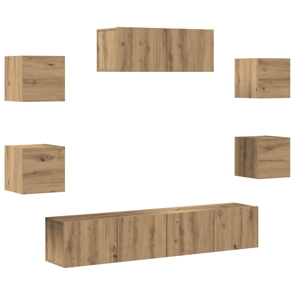 7-delig Tv-meubelset wandmontage artisanaal eiken – afbeelding 2