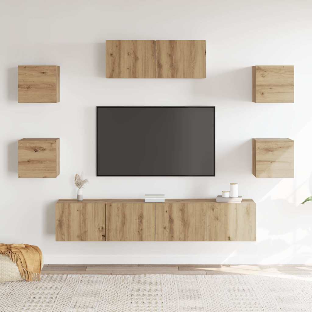 7-delig Tv-meubelset wandmontage artisanaal eiken – afbeelding 3