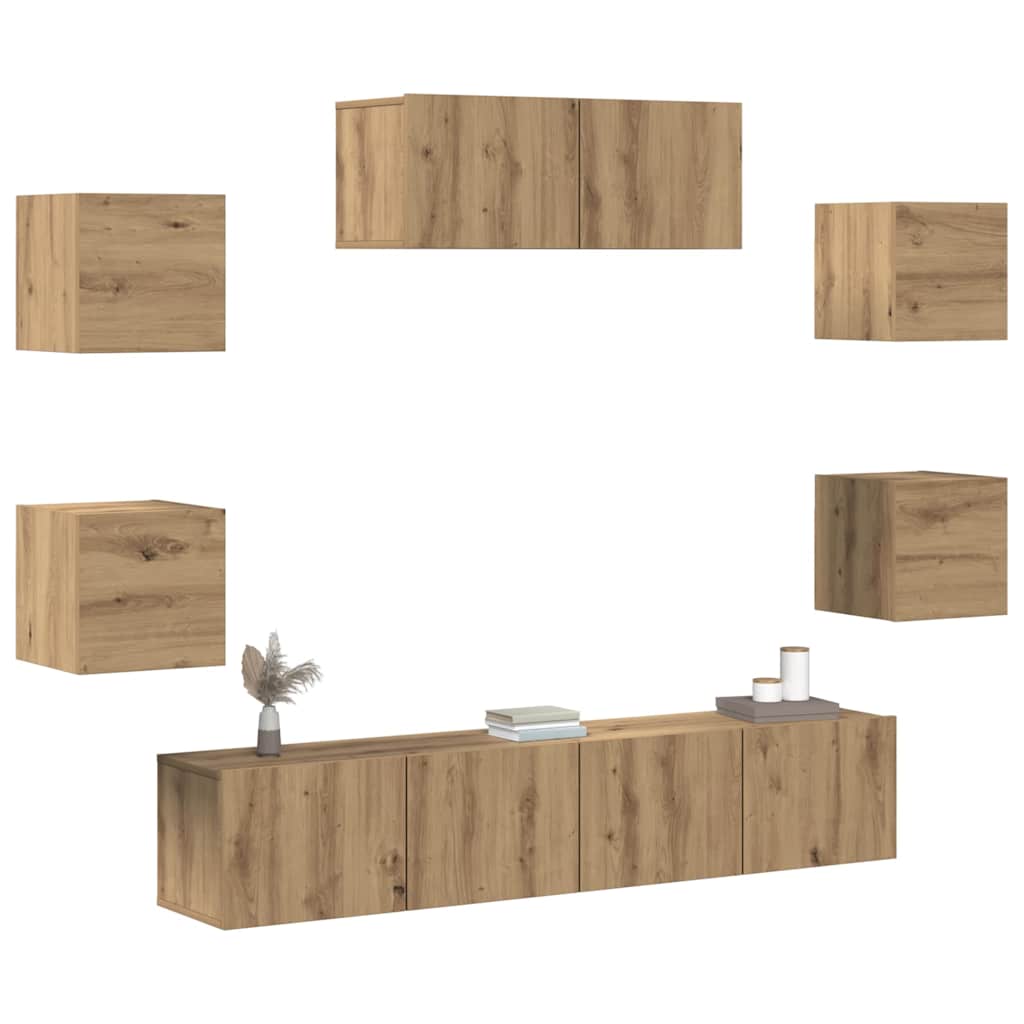 7-delig Tv-meubelset wandmontage artisanaal eiken – afbeelding 4