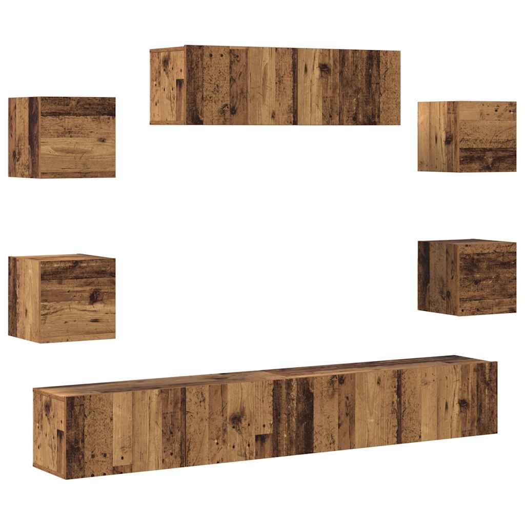 7-delig Tv-meubelset wandmontage bewerkt hout oud houtkleurig – afbeelding 2