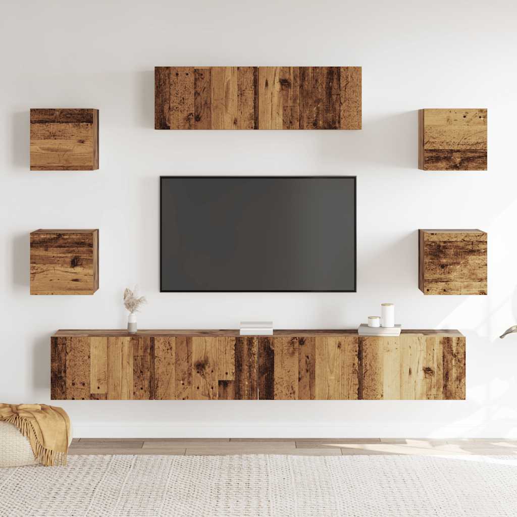7-delig Tv-meubelset wandmontage bewerkt hout oud houtkleurig – afbeelding 3
