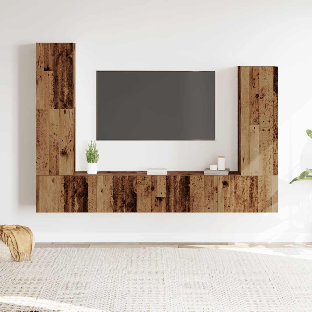 4-delig Tv-meubelset wandmontage bewerkt hout oud houtkleurig – afbeelding 1