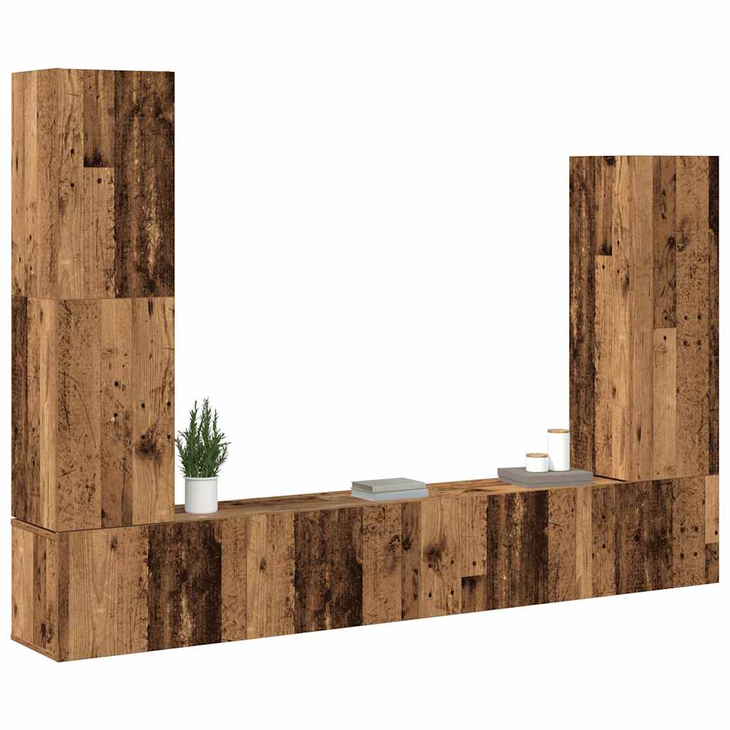 4-delig Tv-meubelset wandmontage bewerkt hout oud houtkleurig – afbeelding 3