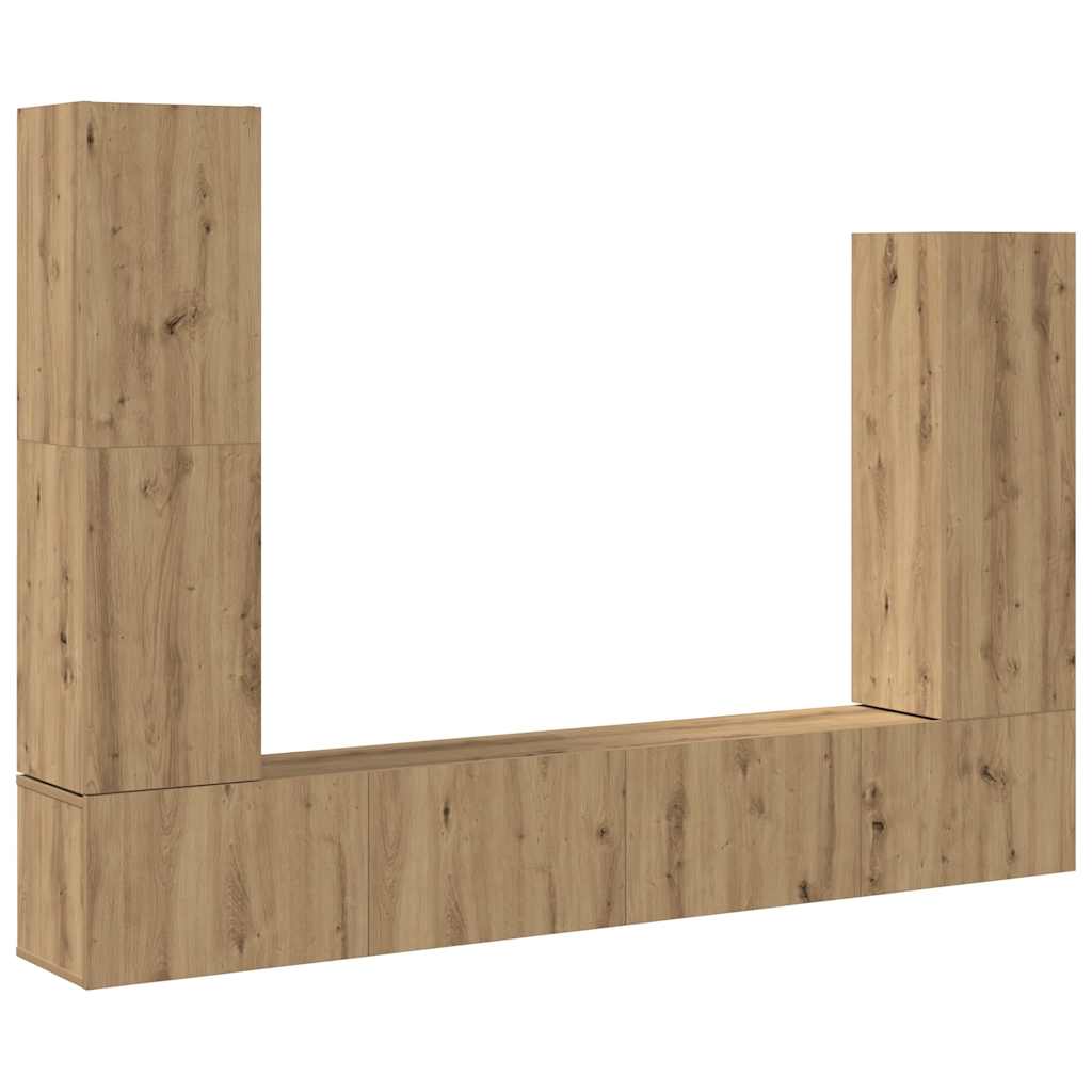 4-delig Tv-meubelset wandmontage bewerkt hout artisanaal eiken – afbeelding 2