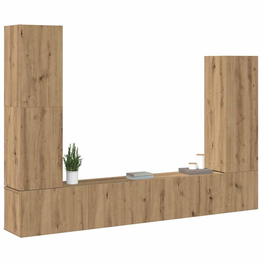 4-delig Tv-meubelset wandmontage bewerkt hout artisanaal eiken – afbeelding 3