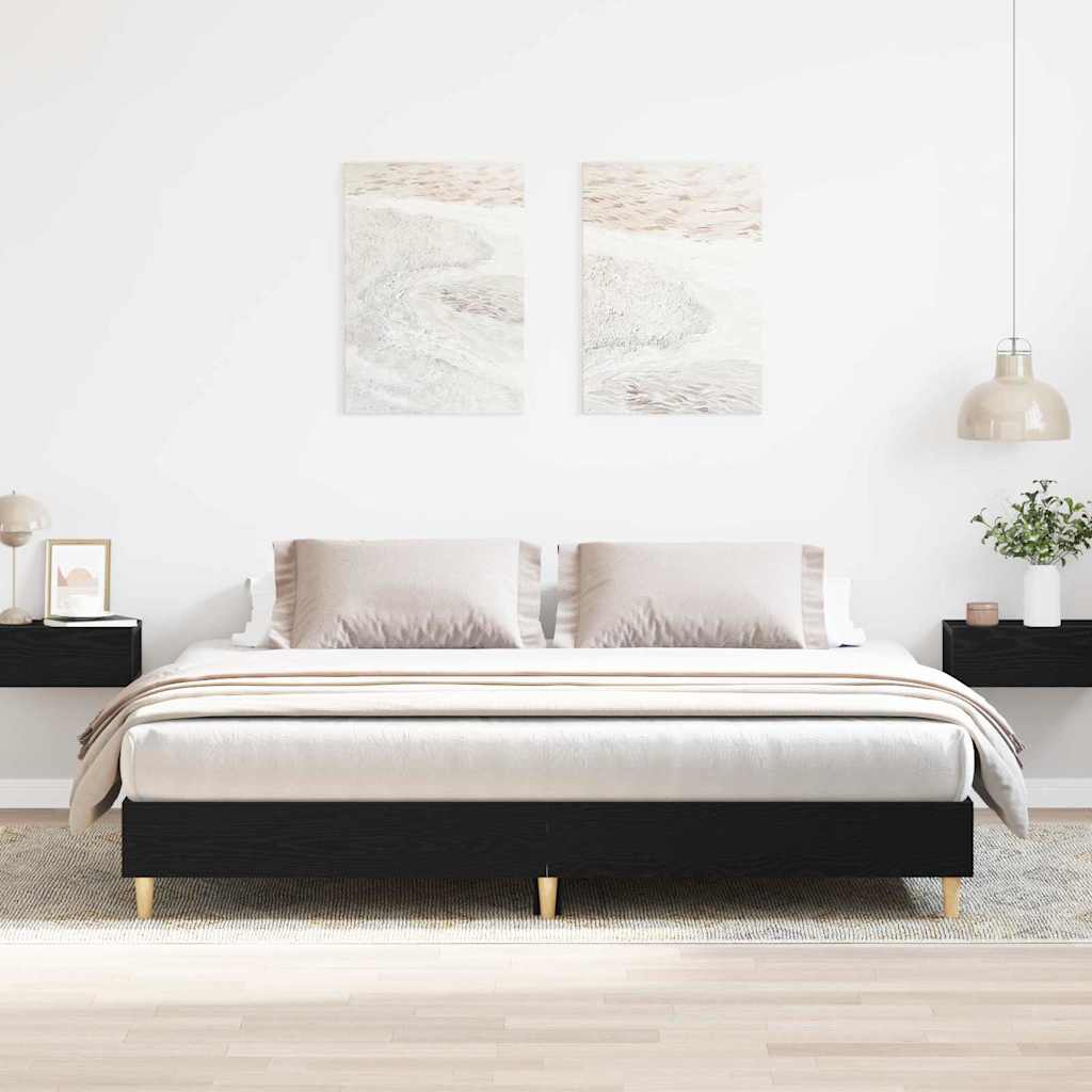 Bedframe Zwart Eiken 203 x 203 x 25 cm Bewerkt hout – afbeelding 1