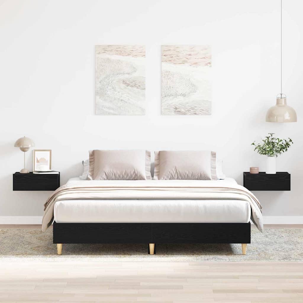Bedframe Zwart Eiken 203 x 143 x 25 cm Bewerkt hout – afbeelding 1