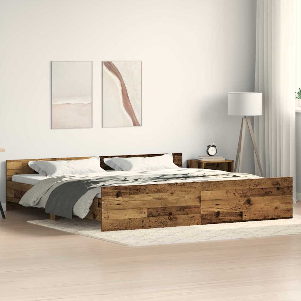 Bedframe met hoofdeinde Oud Hout 203 x 203 x 50 cm Bewerkt hout – afbeelding 1