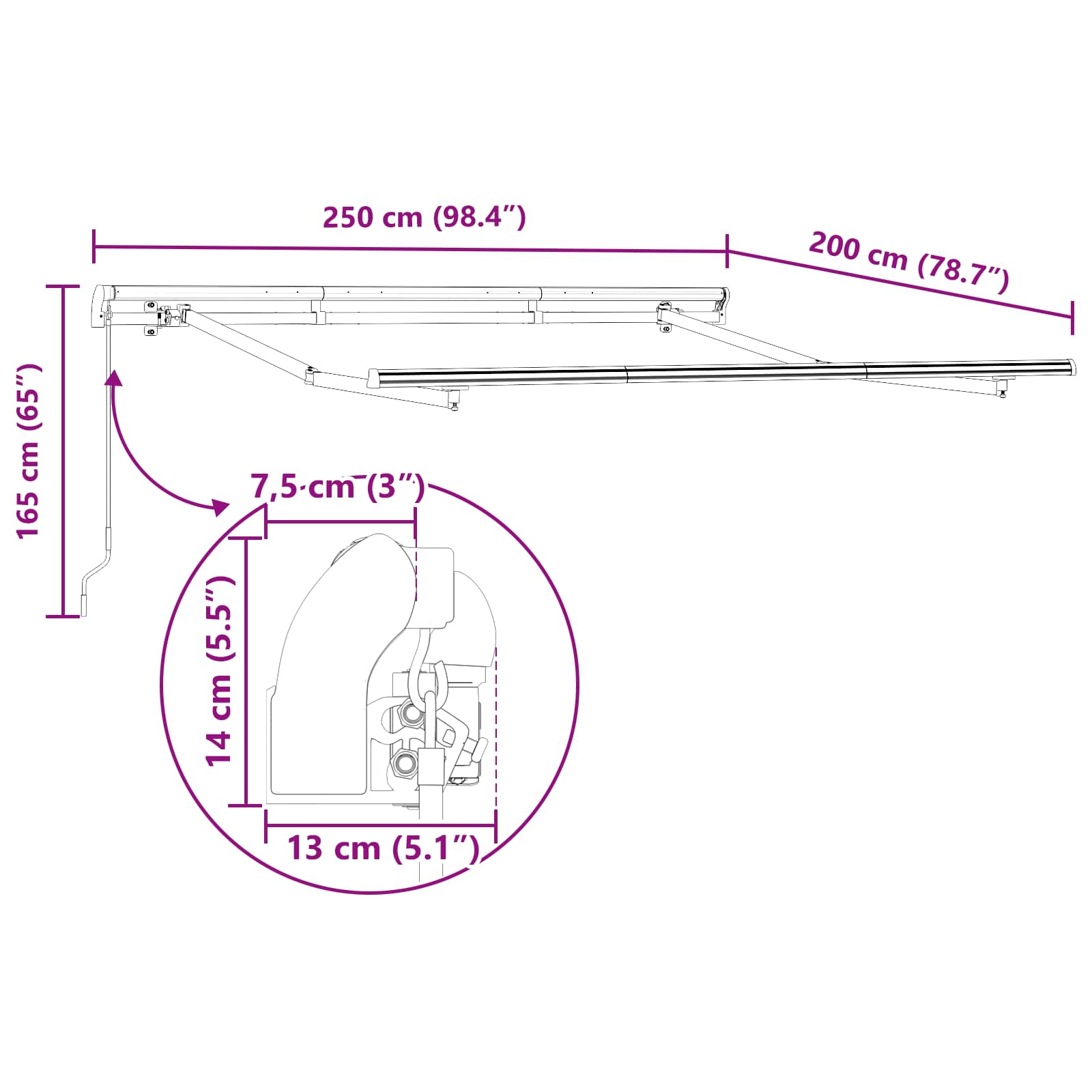 Inklapbaar Zonnescherm Bordeauxrood 250 x 200 cm Stof – afbeelding 12