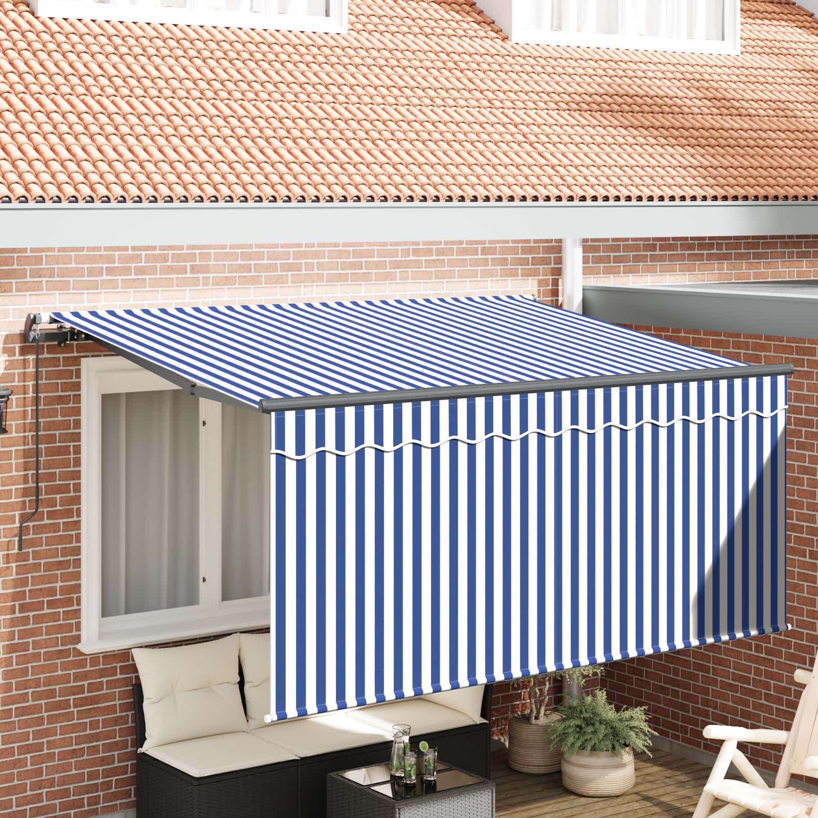 Inklapbaar Zonnescherm Blauw en Wit 300 x 200 cm – afbeelding 1