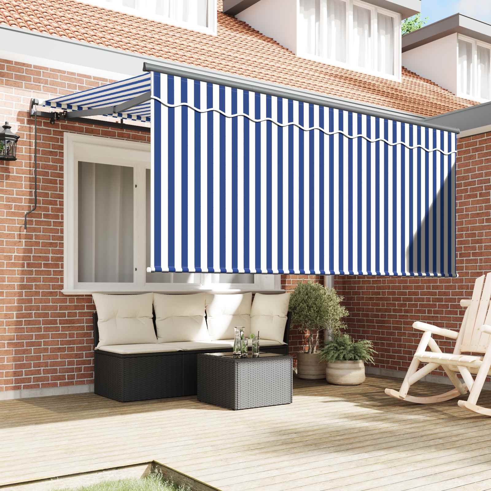 Inklapbaar Zonnescherm Blauw en Wit 300 x 200 cm – afbeelding 3