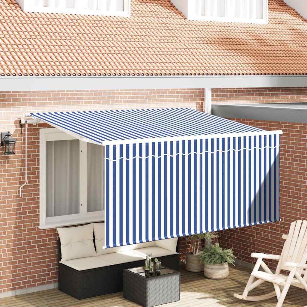 Inklapbaar Zonnescherm Blauw en Wit 300 x 200 cm – afbeelding 1