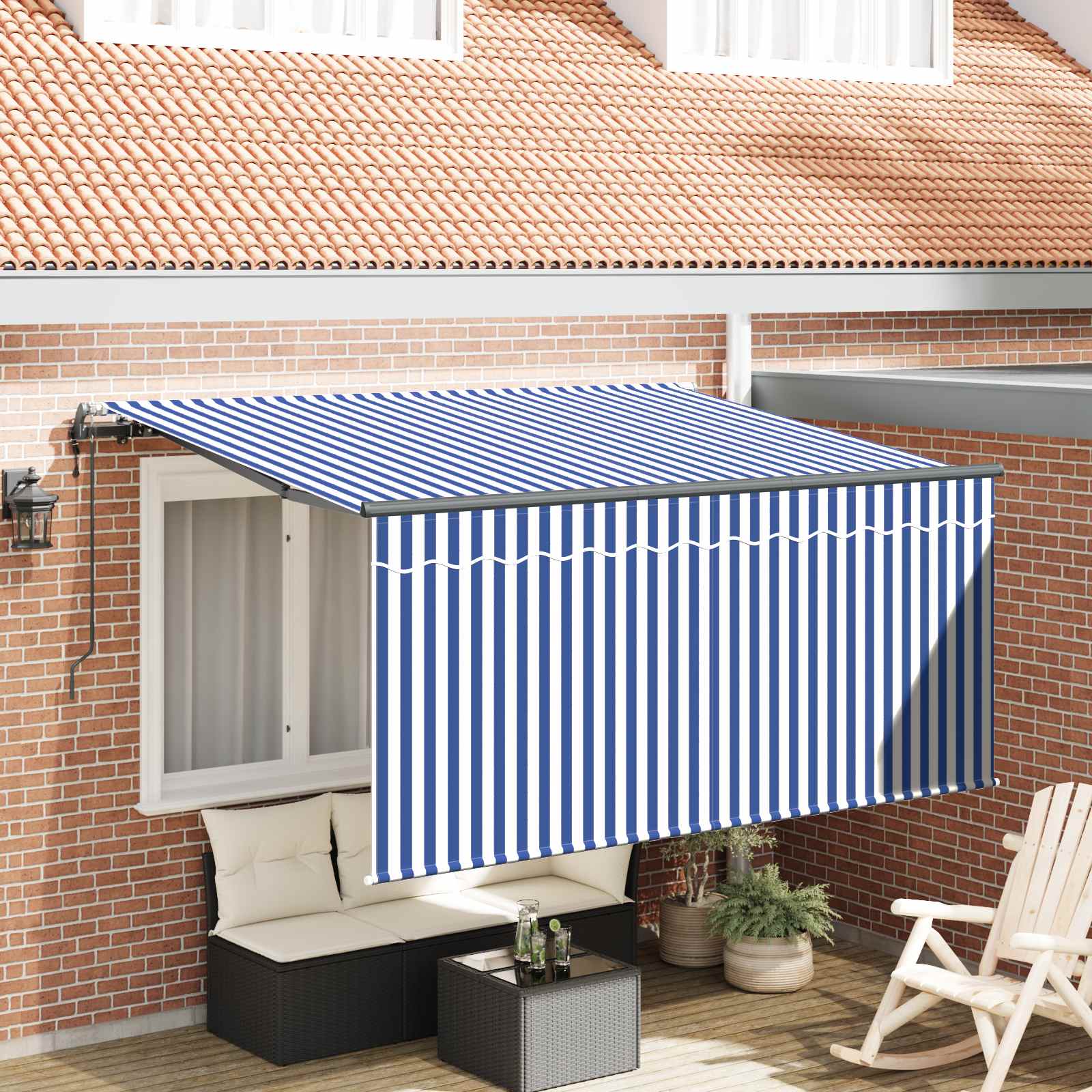 Inklapbaar Zonnescherm Blauw en Wit 300 x 200 cm – afbeelding 1