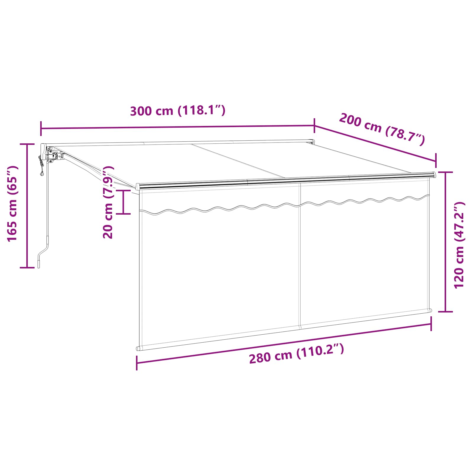 Inklapbaar Zonnescherm Blauw en Wit 300 x 200 cm – afbeelding 12