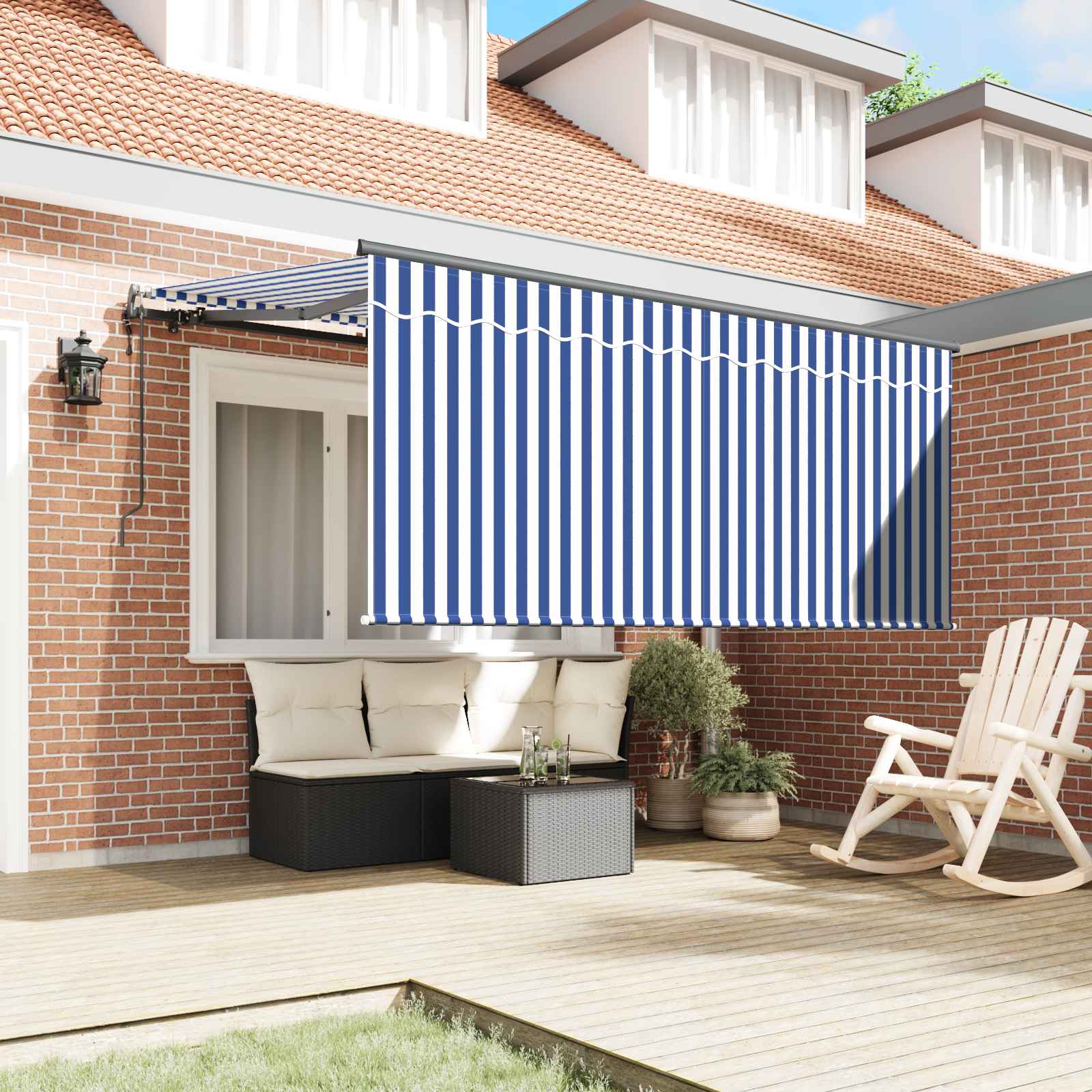Inklapbaar Zonnescherm Blauw en Wit 300 x 200 cm – afbeelding 3