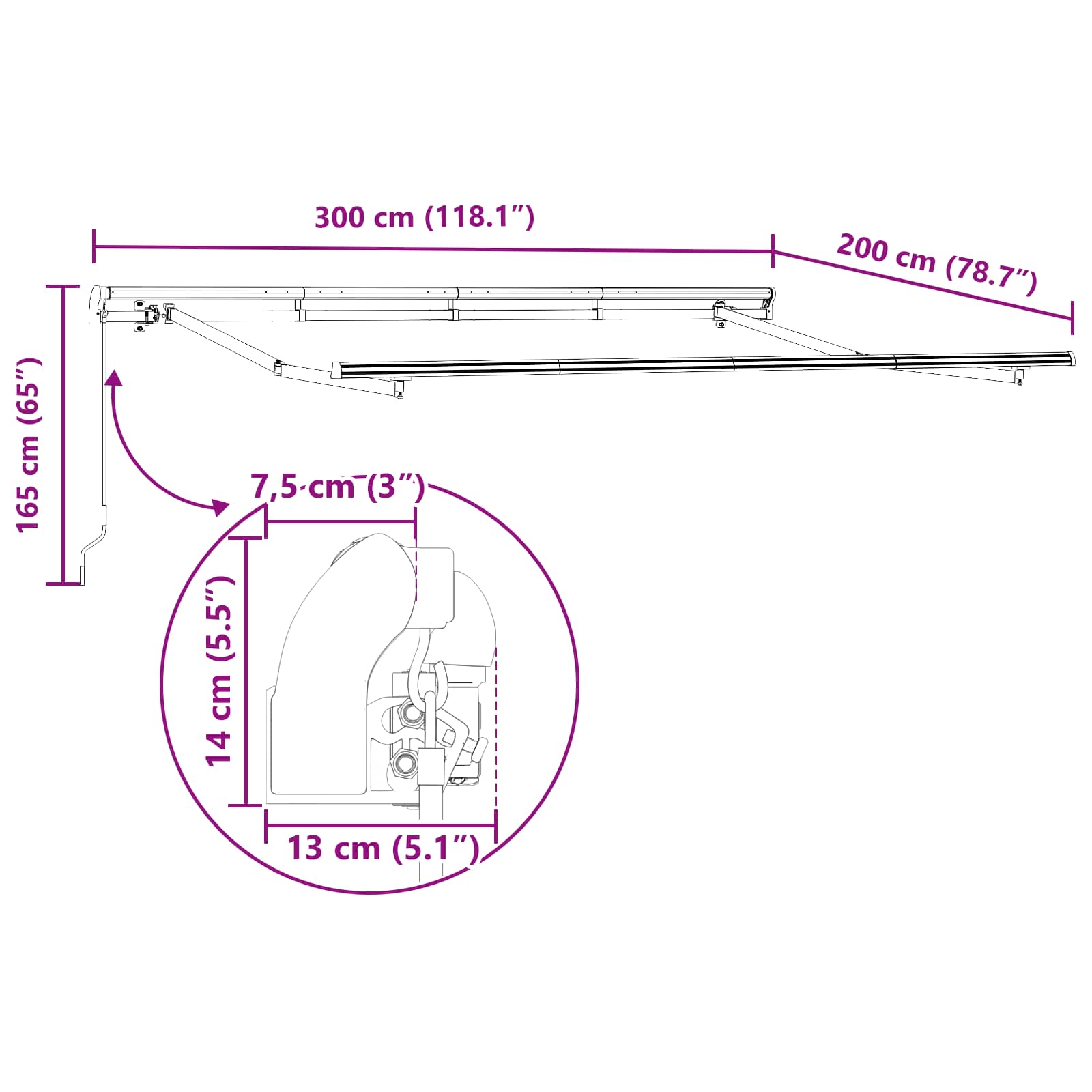 Inklapbaar Zonnescherm Bruin 300 x 200 cm Stof – afbeelding 11