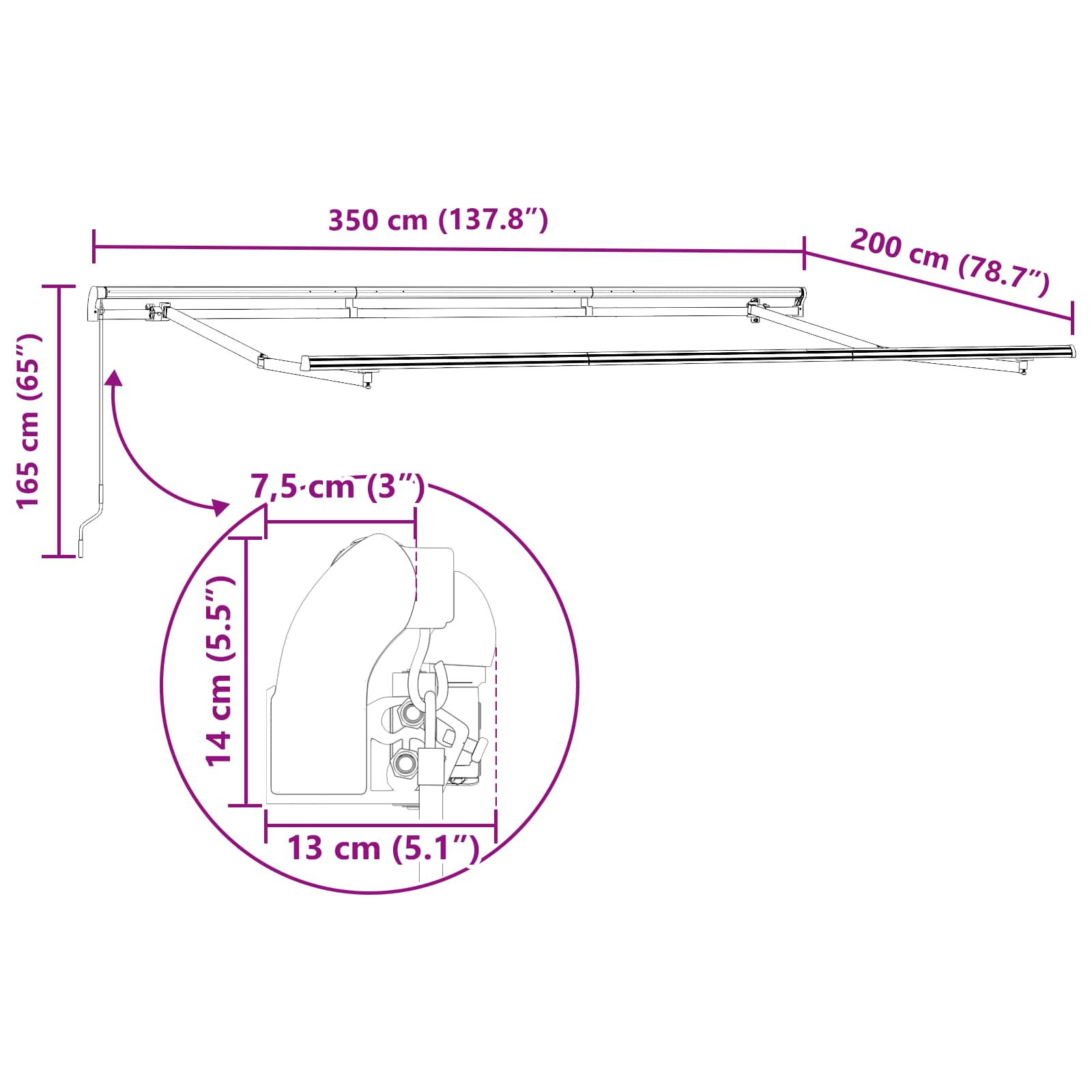 Inklapbaar Zonnescherm Geel 350 x 200 cm Stof – afbeelding 12