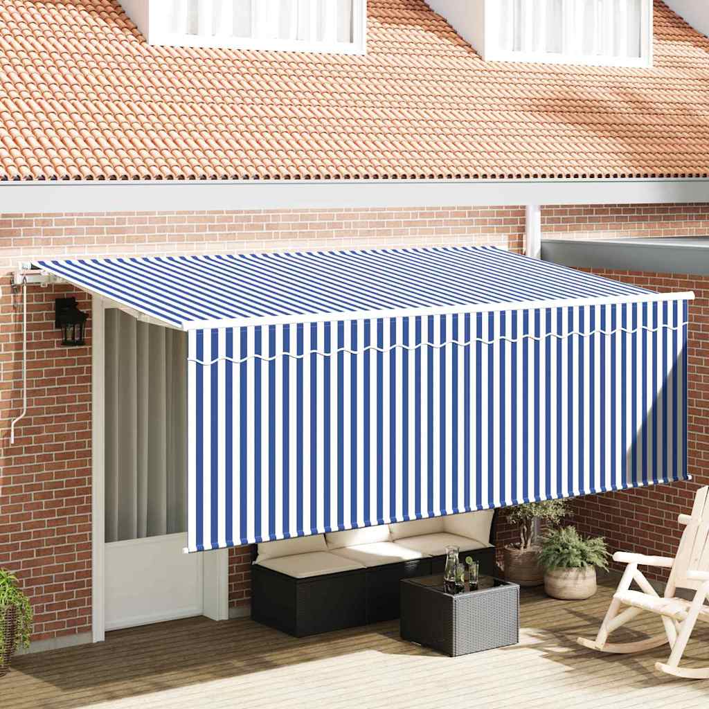 Inklapbaar Zonnescherm Blauw en Wit 400 x 200 cm – afbeelding 1
