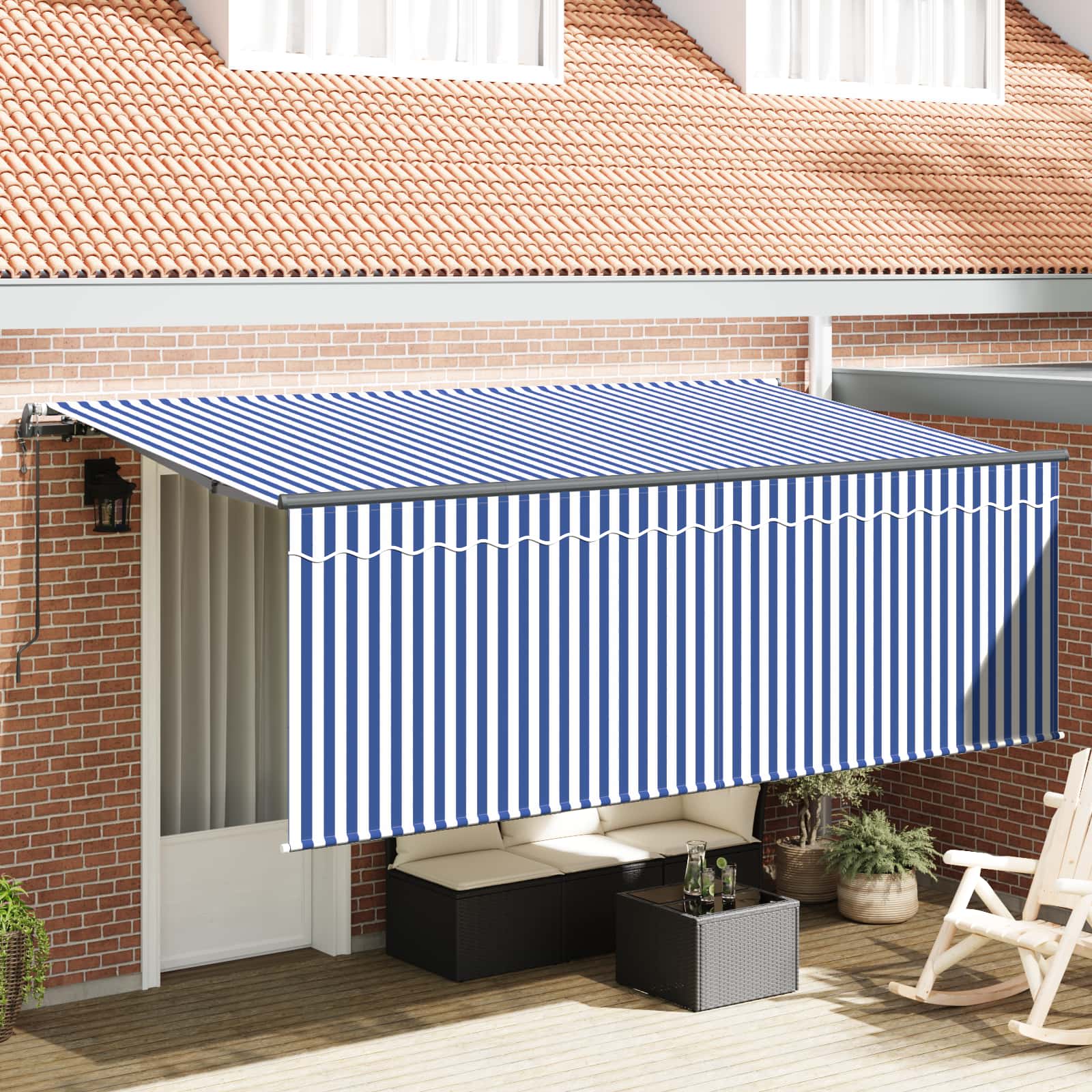 Inklapbaar Zonnescherm Blauw en Wit 400 x 200 cm – afbeelding 1