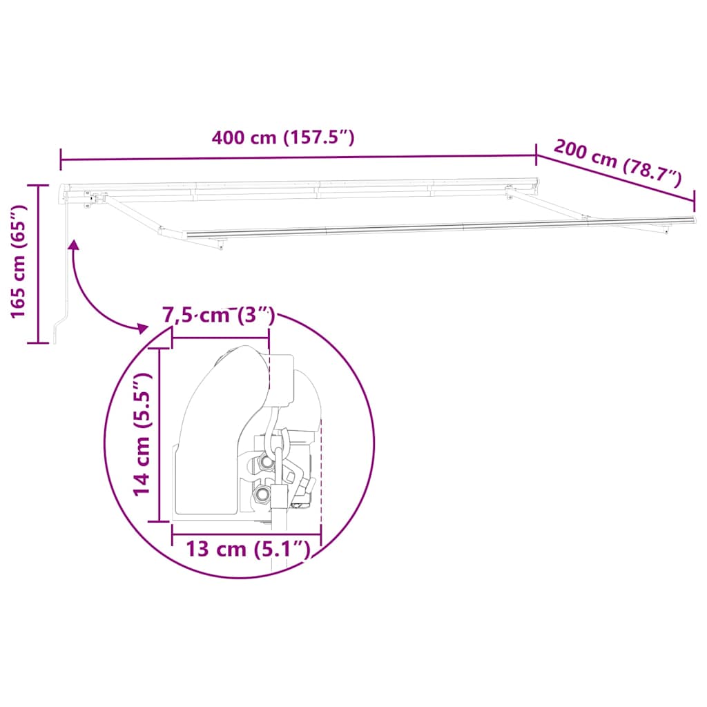Inklapbaar Zonnescherm Antraciet 400 x 200 cm Stof – afbeelding 12