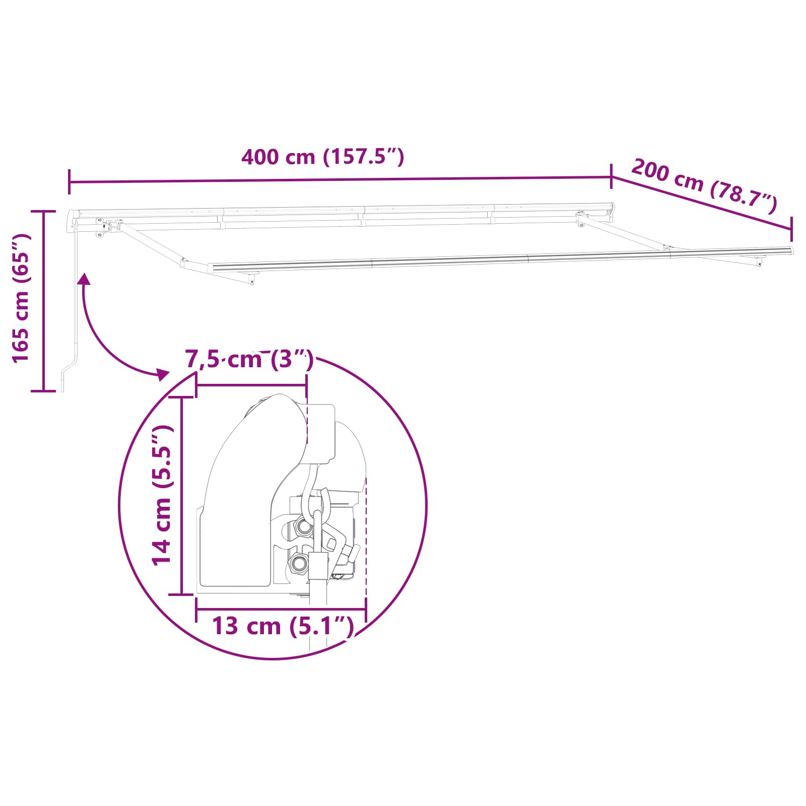 Inklapbaar Zonnescherm Antraciet 400 x 200 cm Stof – afbeelding 12