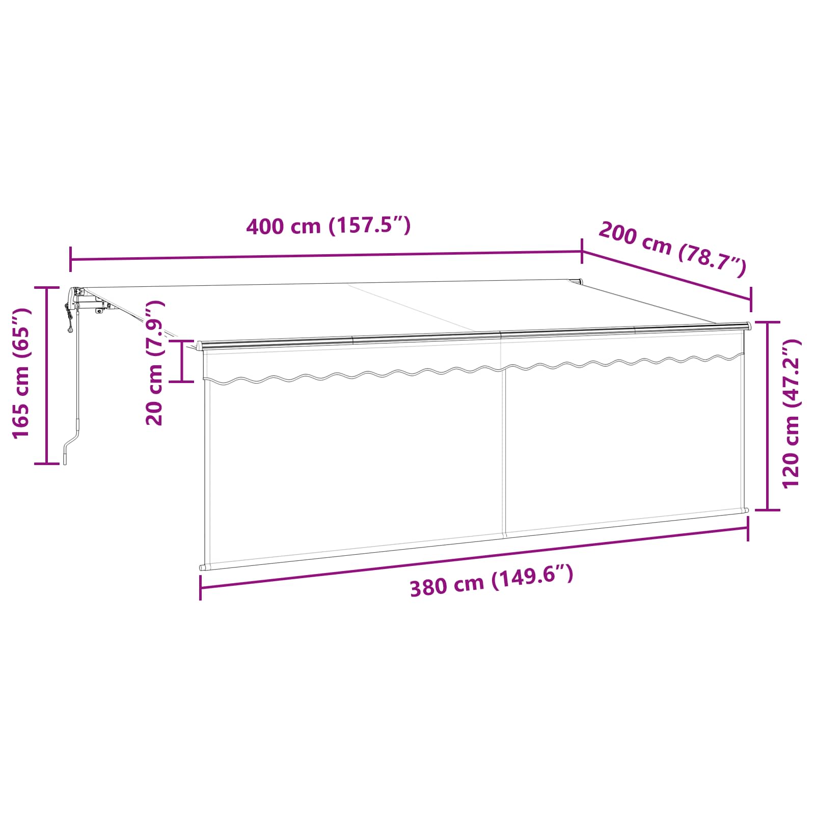 Inklapbaar Zonnescherm Antraciet 400 x 200 cm – afbeelding 12
