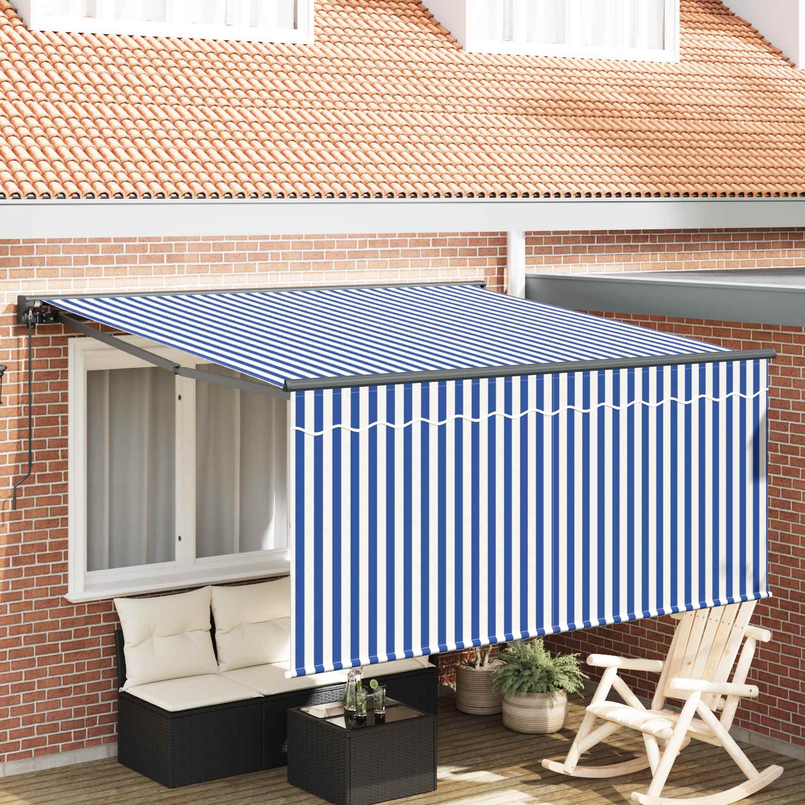 Inklapbaar Zonnescherm Blauw en Wit 300 x 250 cm
