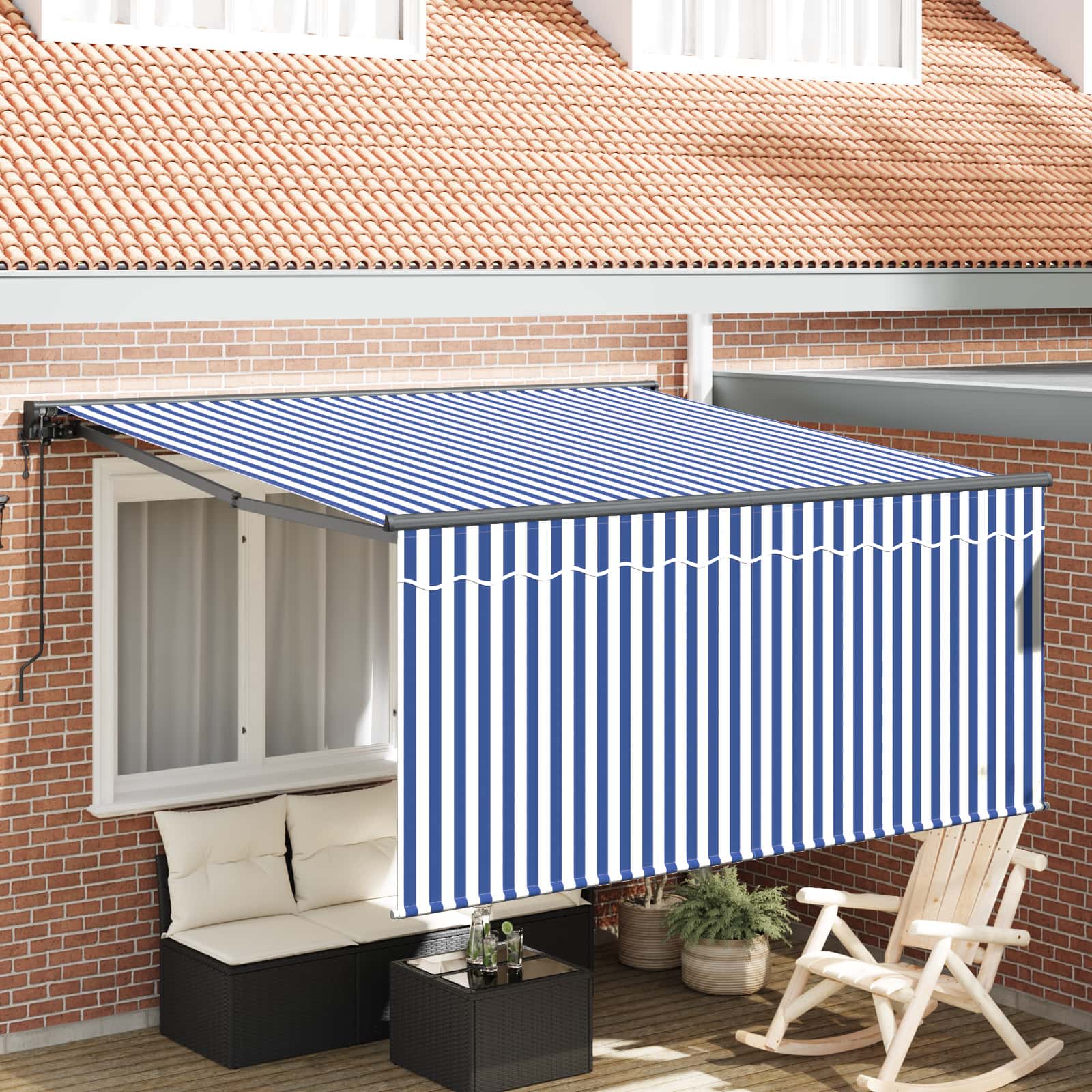 Inklapbaar Zonnescherm Blauw en Wit 300 x 250 cm