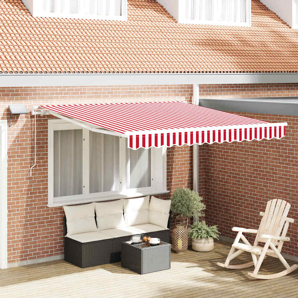 Uitschuifbare luifel Rood en Wit 300 x 250 cm Stof en Aluminium