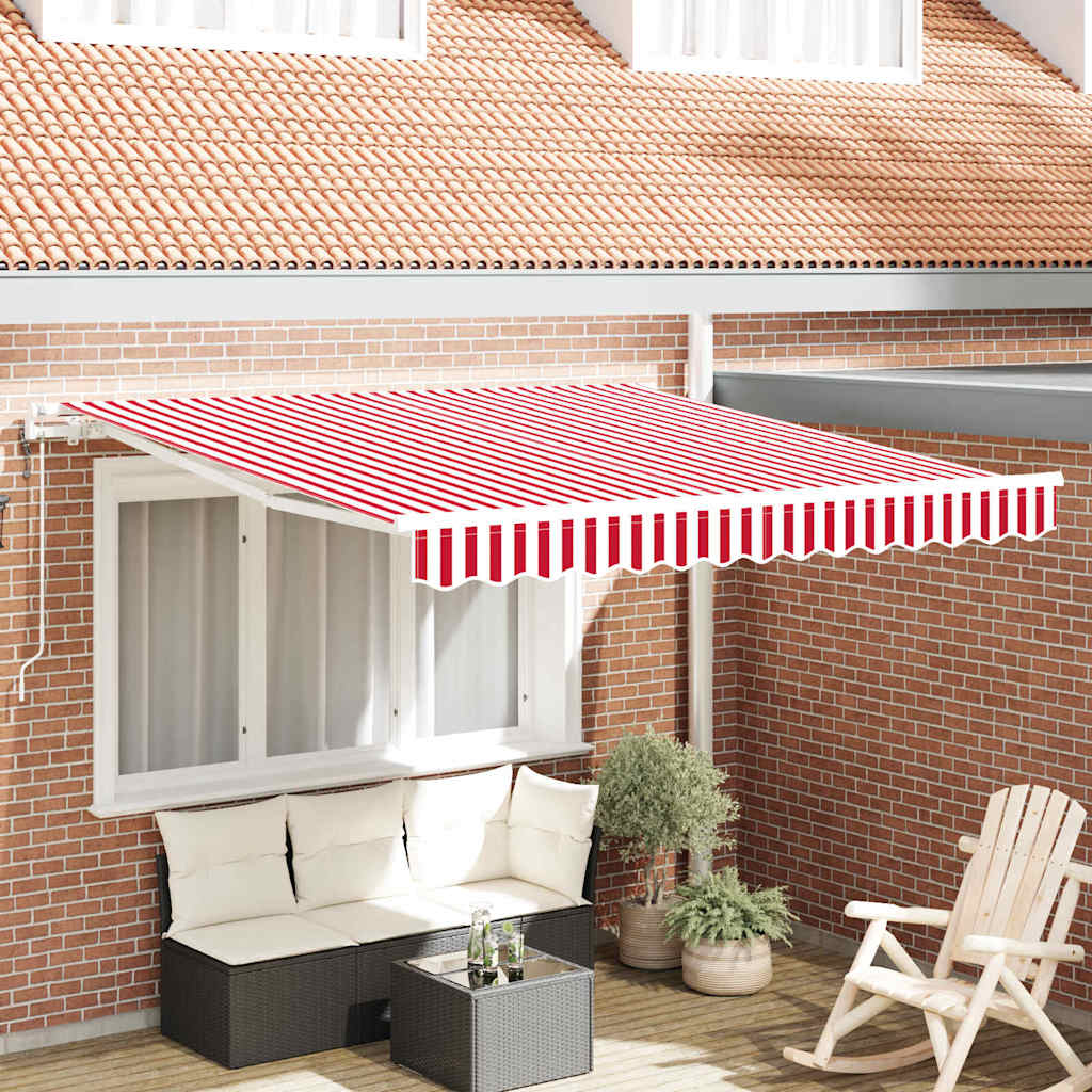 Uitschuifbare luifel Rood en Wit 300 x 250 cm Stof en Aluminium