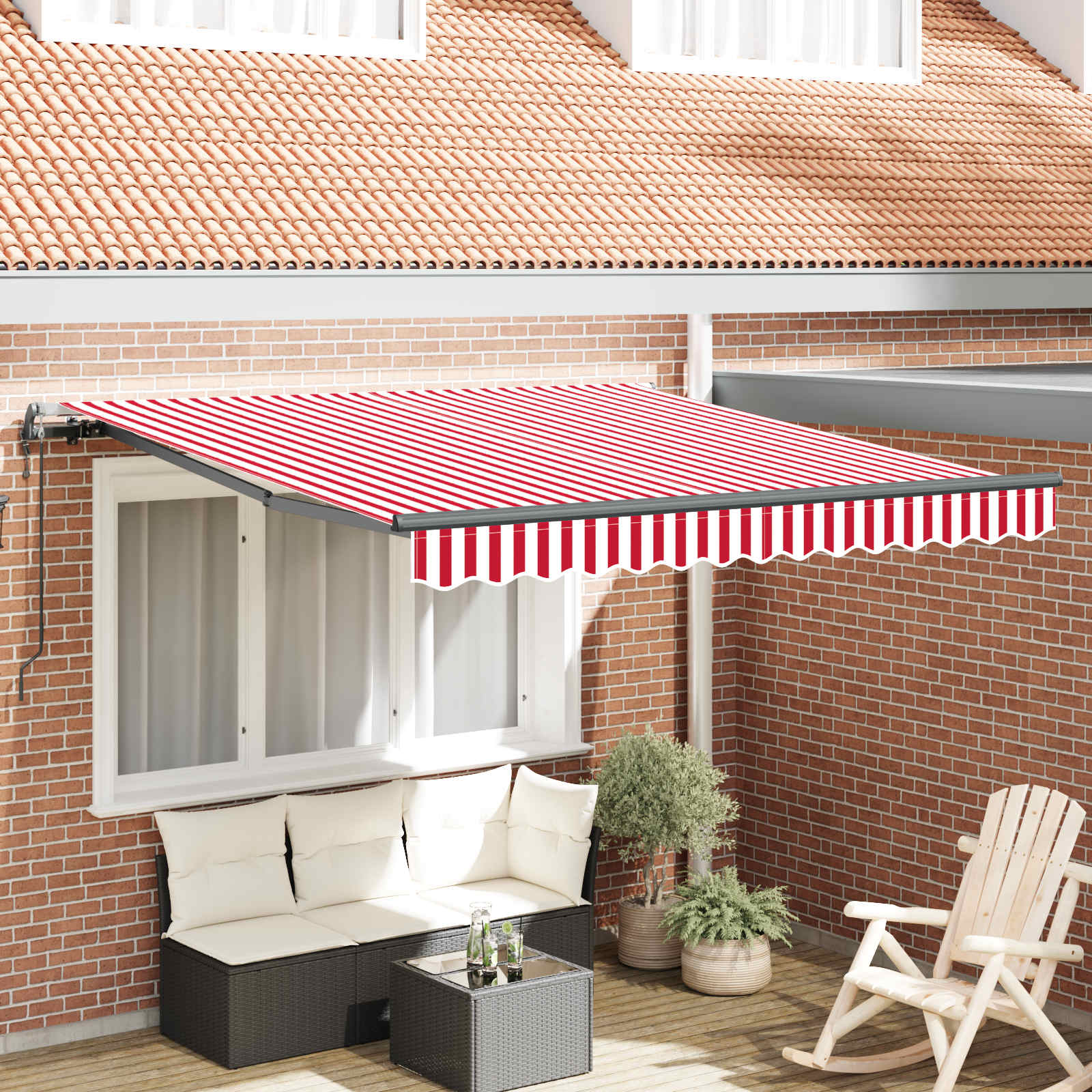 Uitschuifbare luifel Rood en Wit 300 x 250 cm Stof en Aluminium