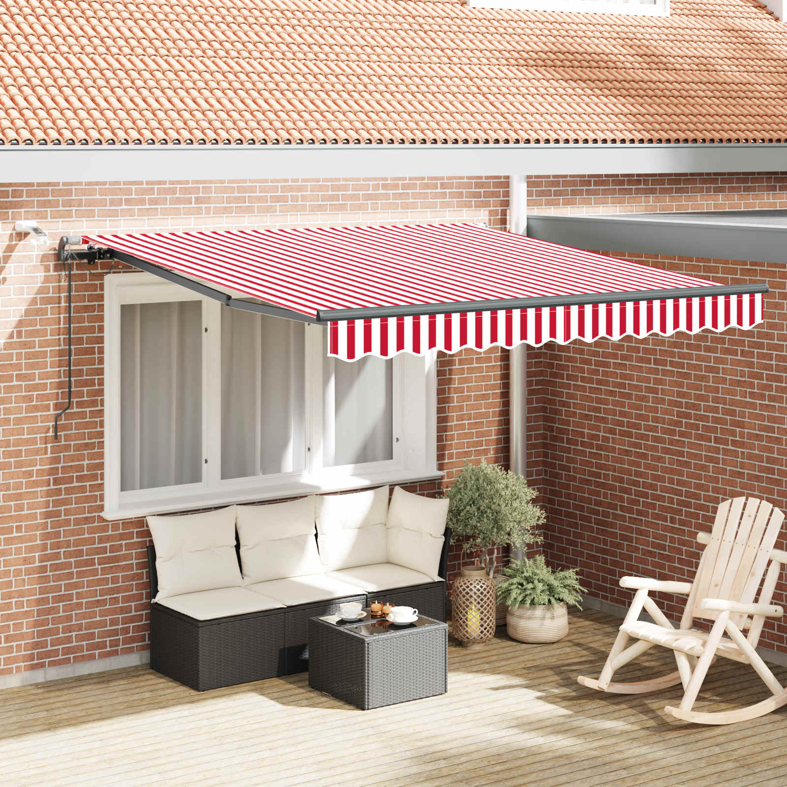 Uitschuifbare luifel Rood en Wit 300 x 250 cm Polyester
