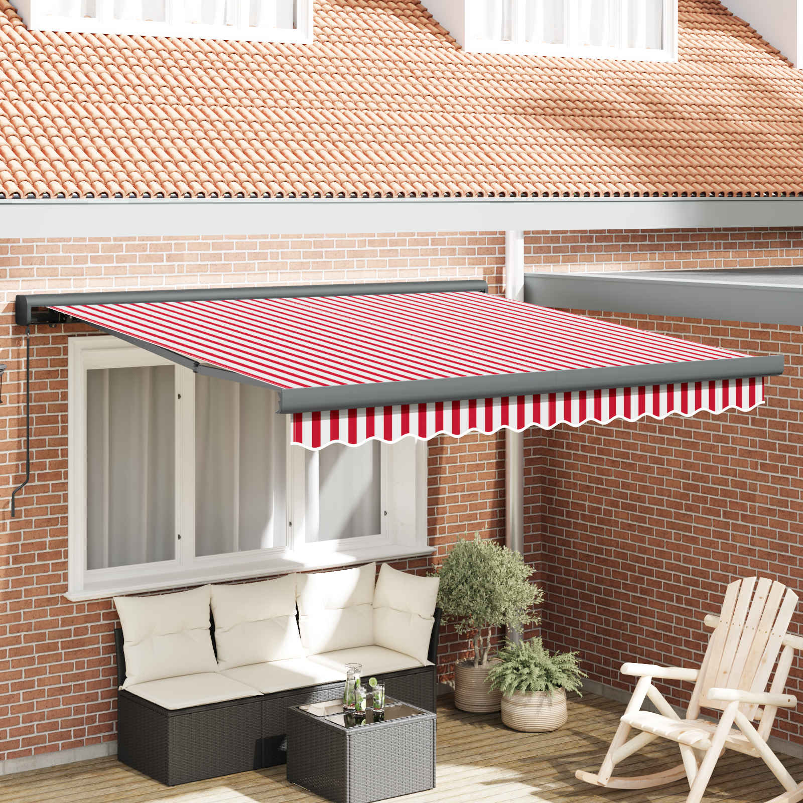 Uitschuifbare luifel Rood en Wit 300 x 250 cm