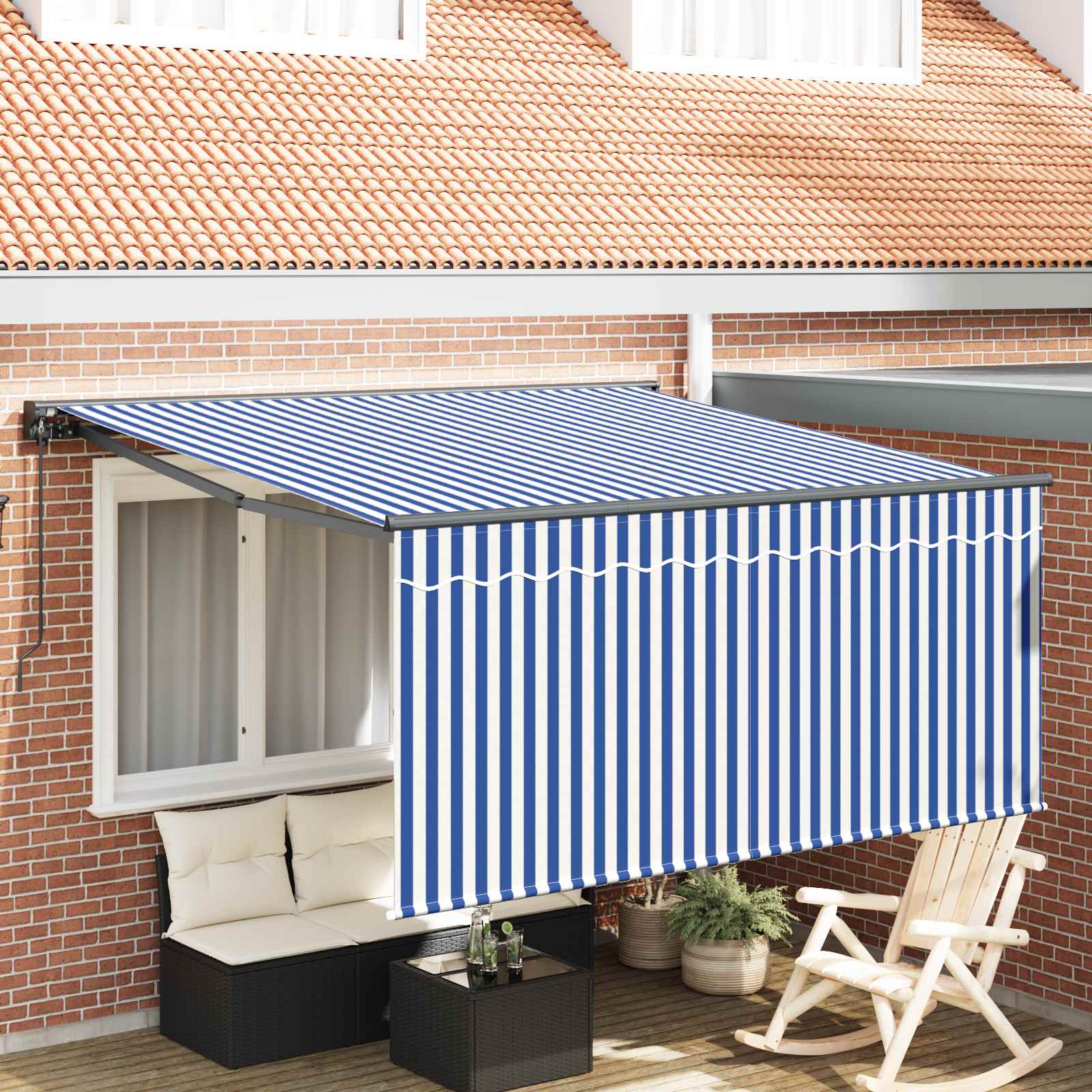 Inklapbaar Zonnescherm Blauw en Wit 350 x 250 cm